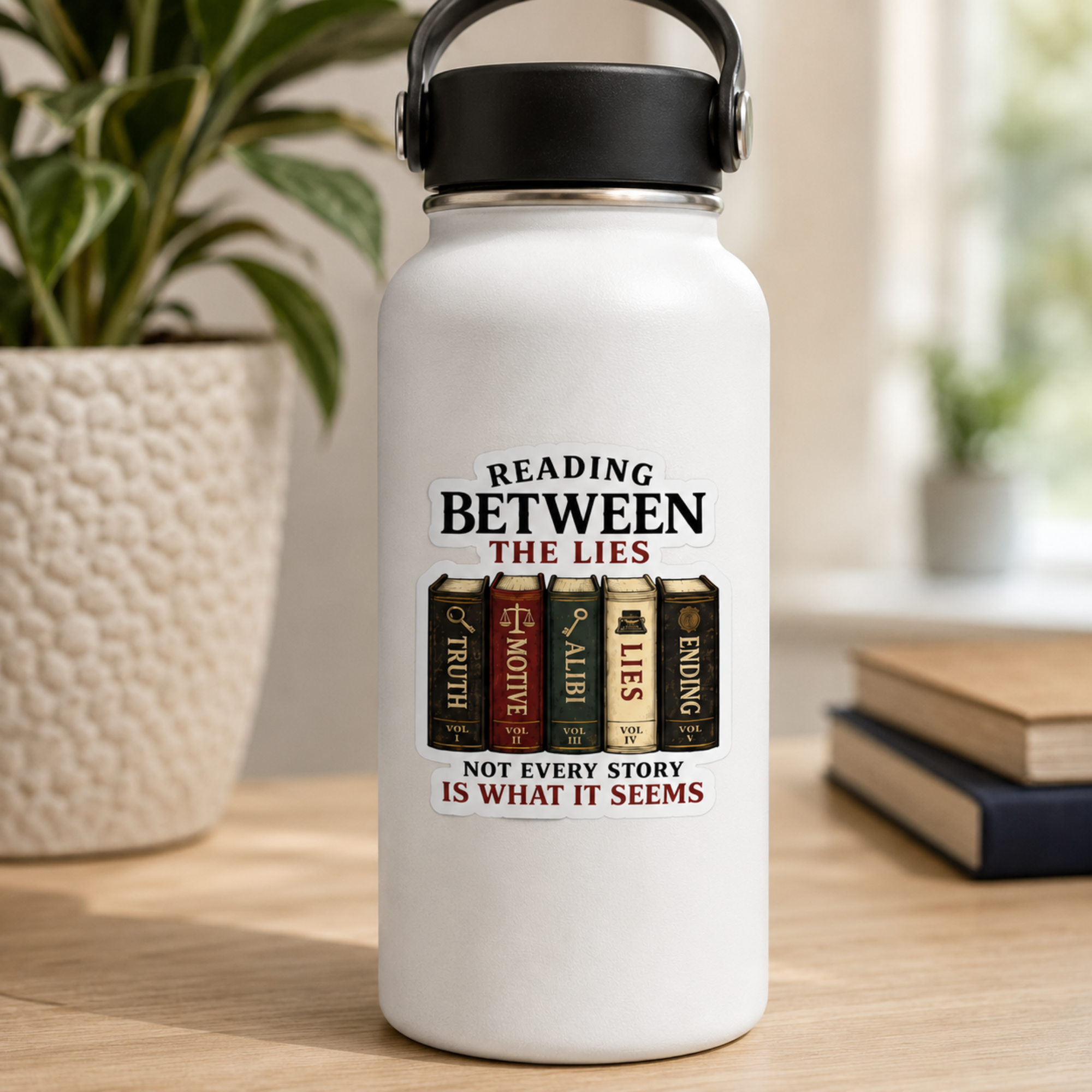 Reading Between the Lies Sticker, Thriller Book Lover Sticker, Mystery Reader Gift, Bookish Vinyl Decal, Kindle Laptop Water Bottle