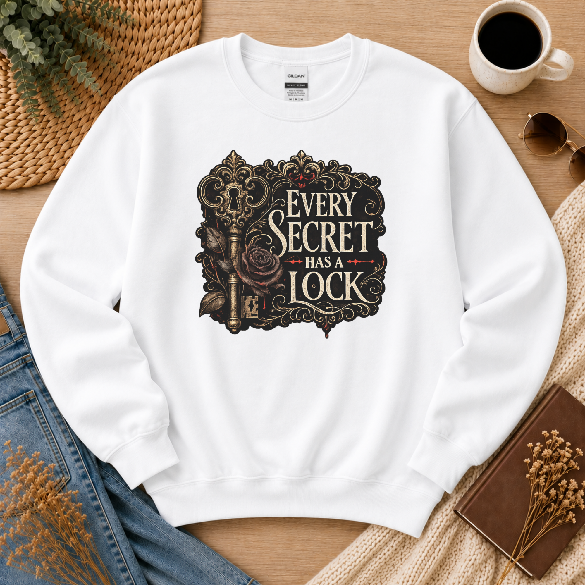 Every Secret Has a Lock Sweatshirt, Gothic Book Lover Sweatshirt, Dark Academia Reader Gift, Mystery Thriller Crewneck