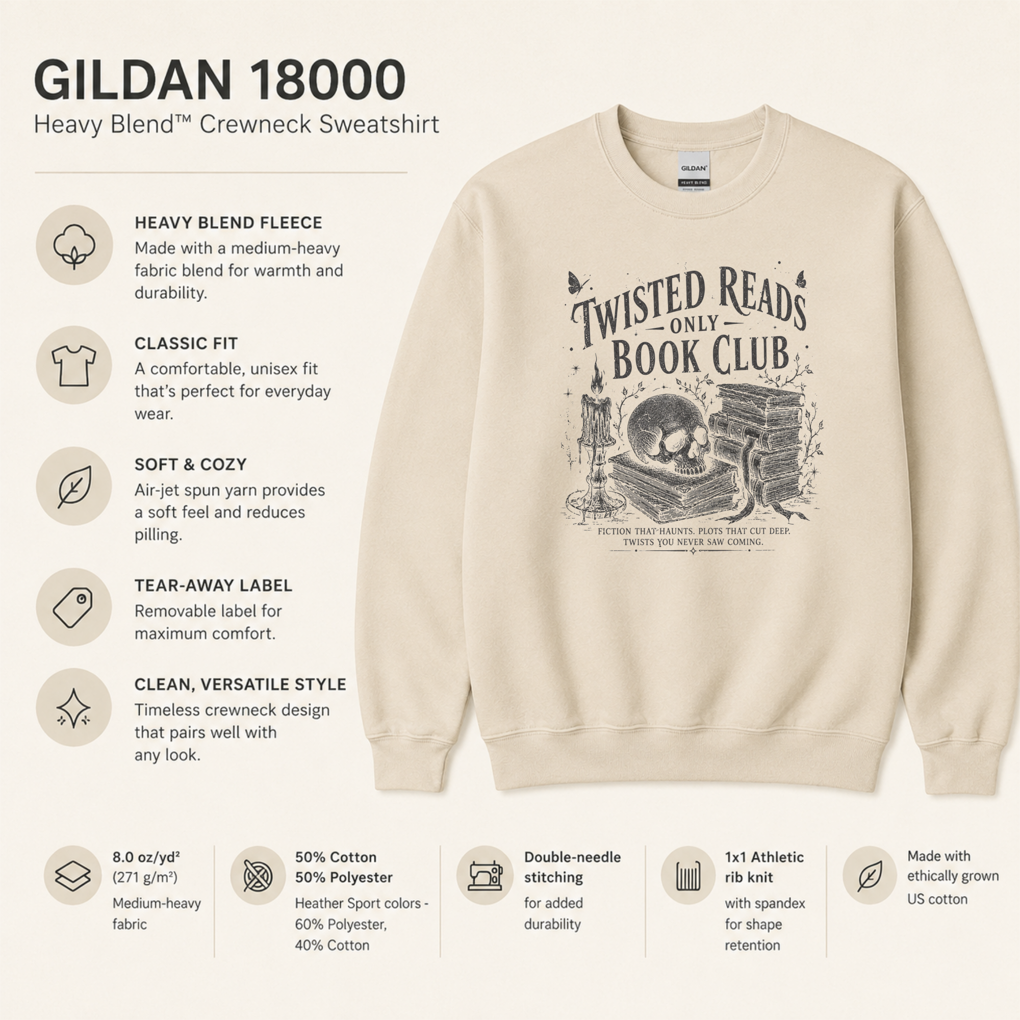 Twisted Reads Only Book Club Sweatshirt, Gothic Book Lover Crewneck, Thriller Reader Gift, Dark Academia Sweatshirt
