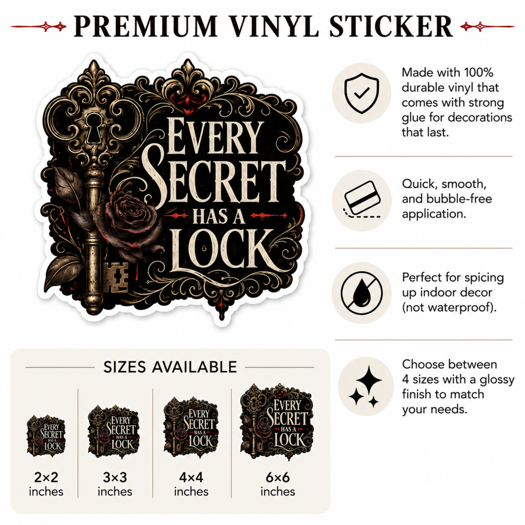 Every Secret Has a Lock Sticker, Gothic Book Sticker, Mystery Reader Vinyl Sticker, Dark Academia Laptop Sticker