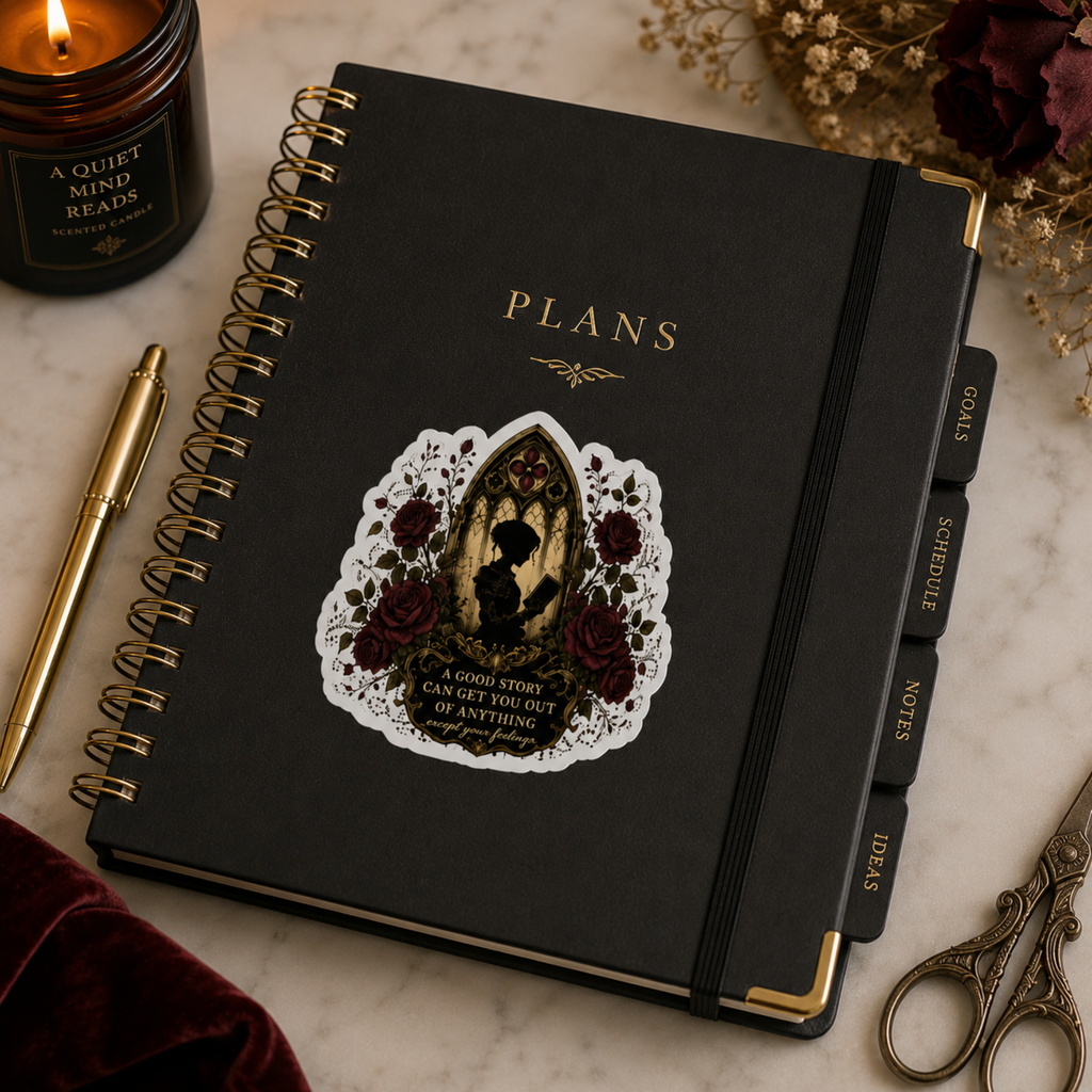 Gothic Book Lover Glossy Sticker, Laptop Water Bottle Decor, Dark Academia Reading Gift, Book Lover Gift, Laptop Sticker