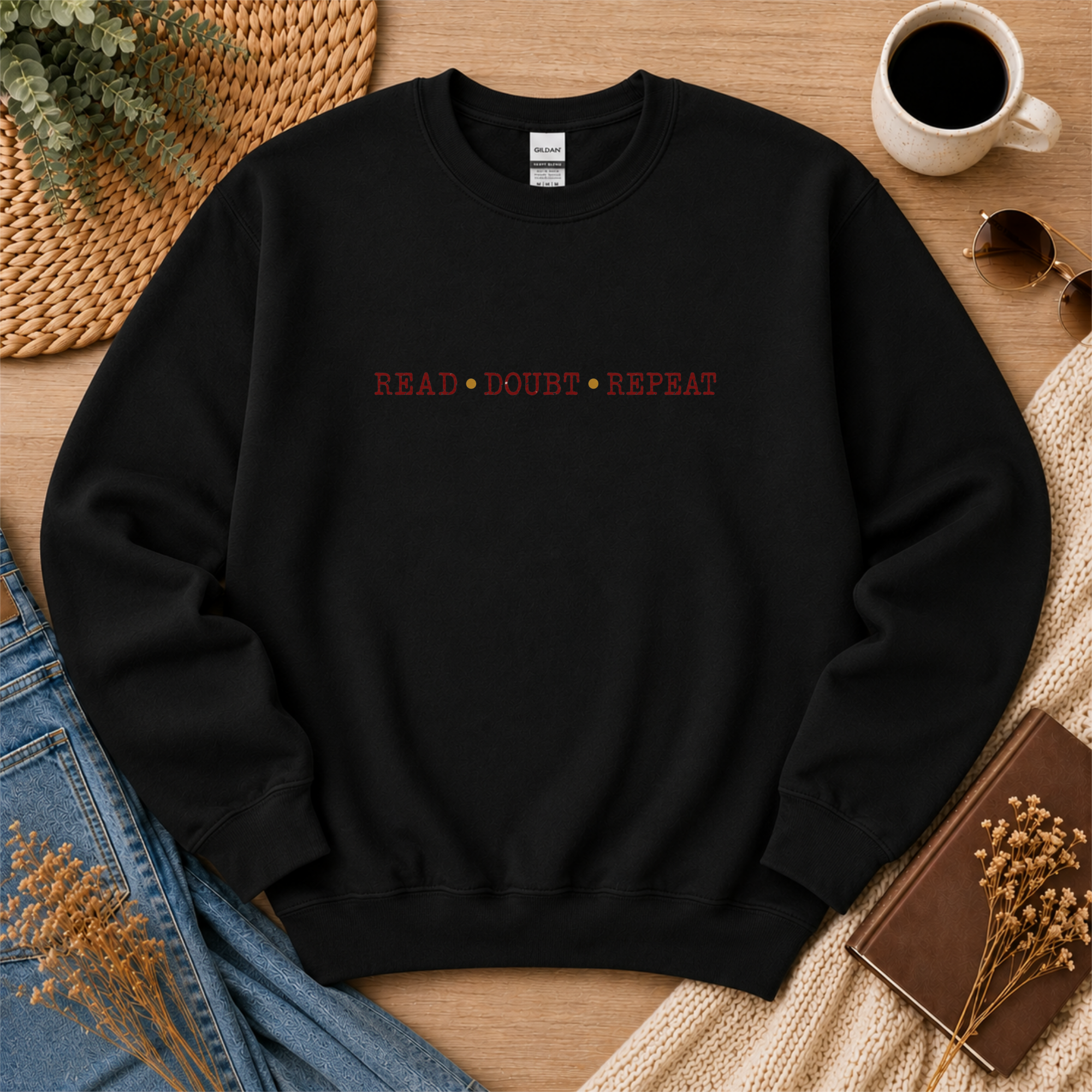 Read Doubt Repeat Sweatshirt, Psychological Thriller Sweatshirt, Mystery Reader Gift, Book Lover Crewneck, Minimalist Reading Sweatshirt