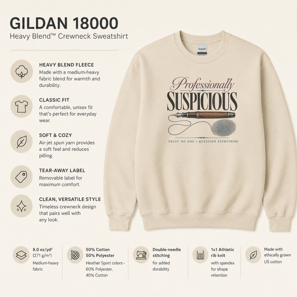 Professionally Suspicious Sweatshirt, Mystery Reader Pullover, Detective Fiction Gift, Book Lover Crewneck, Trust No One Sweater Gift