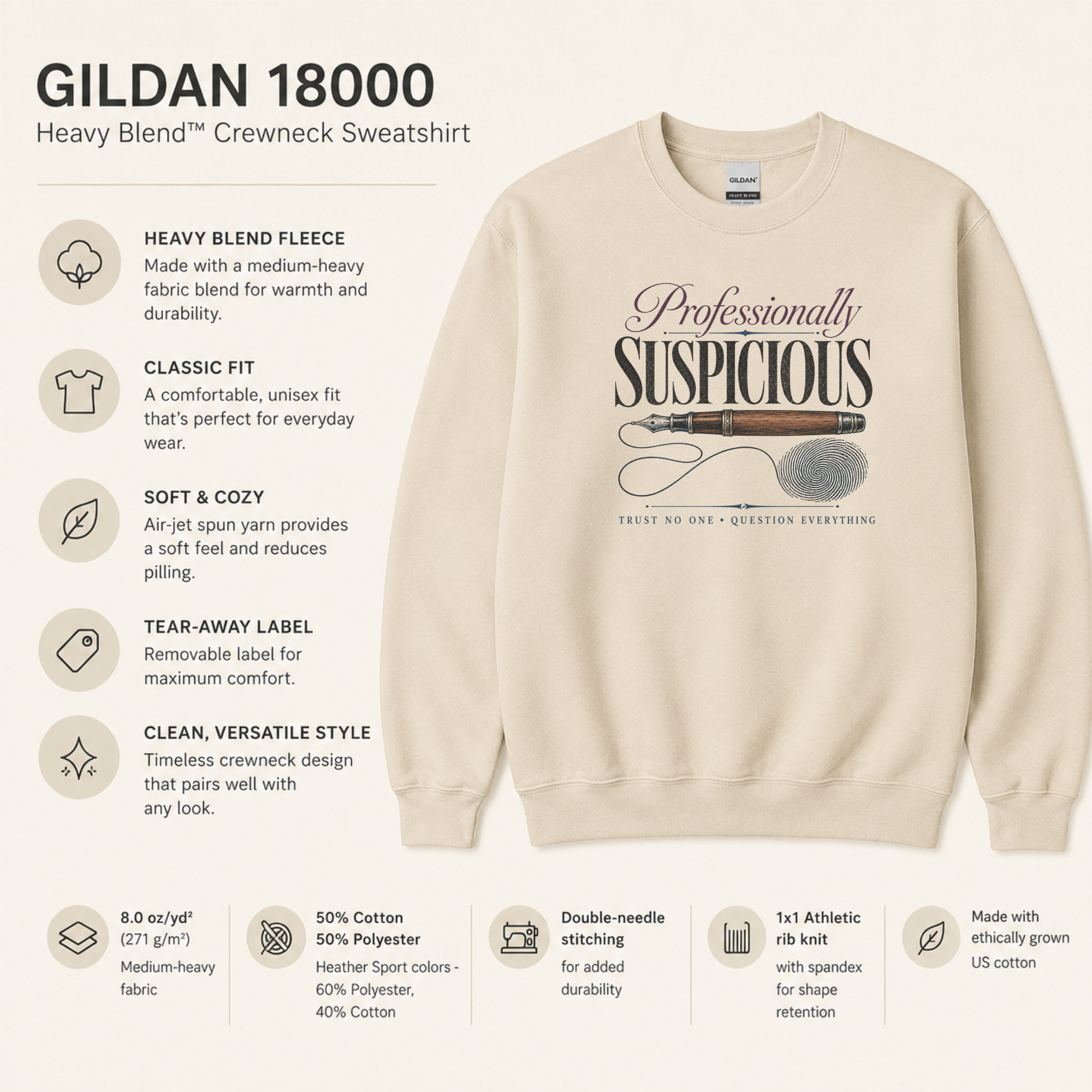 Professionally Suspicious Sweatshirt, Mystery Reader Pullover, Detective Fiction Gift, Book Lover Crewneck, Trust No One Sweater Gift