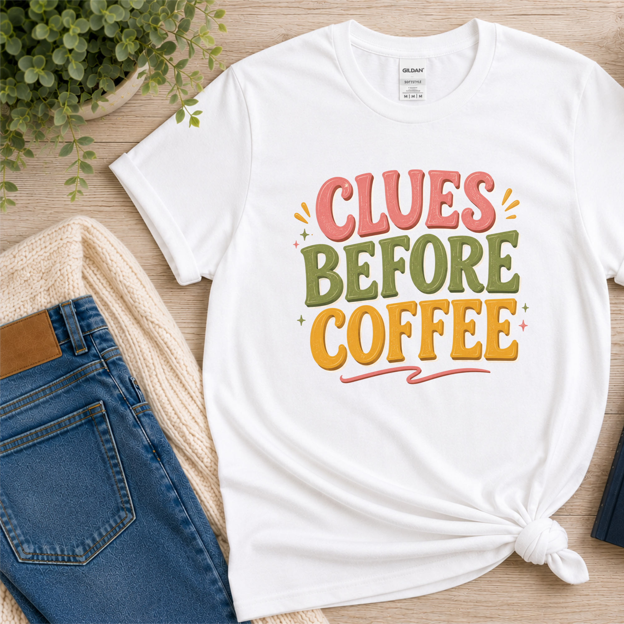 Clues Before Coffee Shirt, Mystery Reader T Shirt, Cozy Mystery Book Lover Gift, Detective Fiction Tee, Whimsical Bookish Graphic Tee