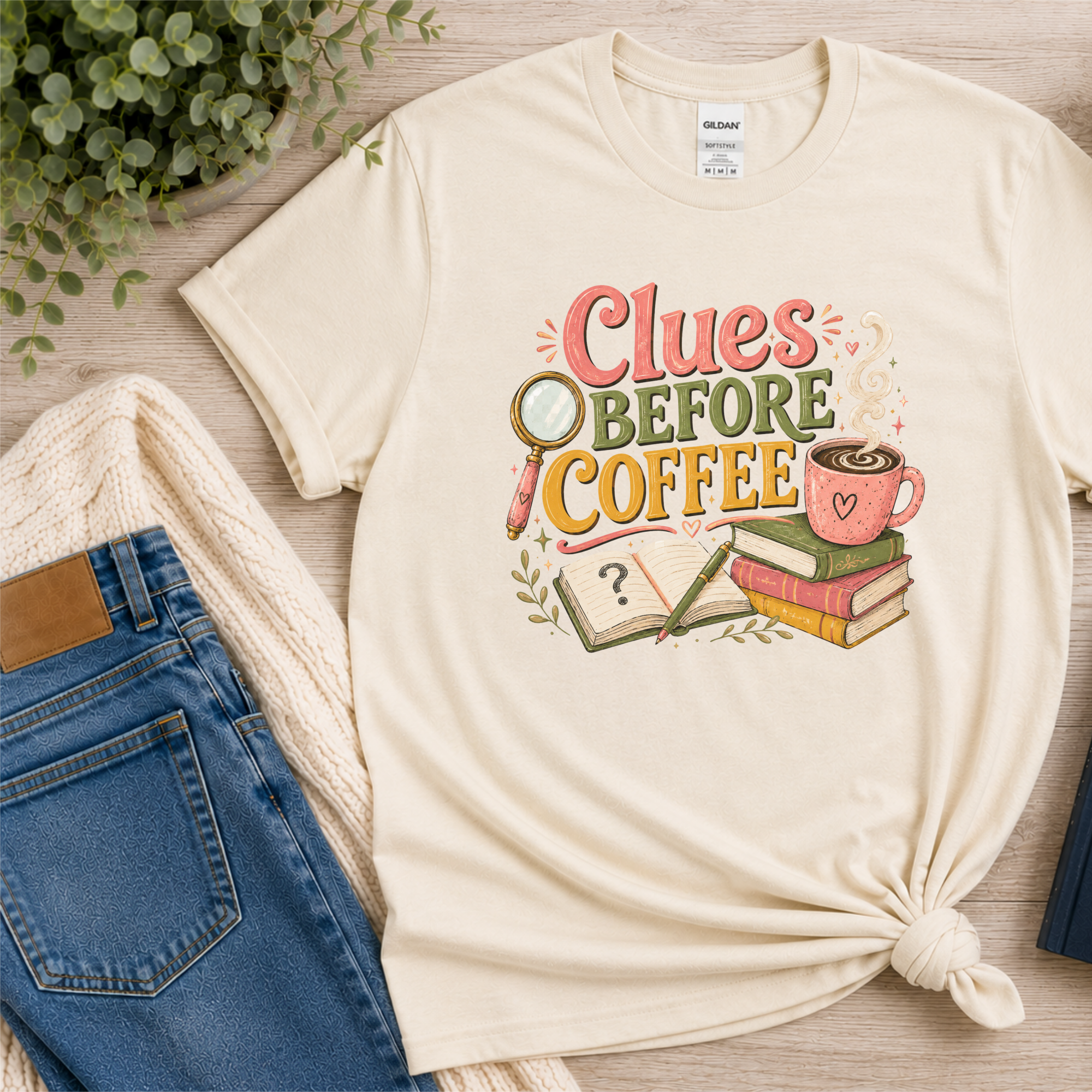 Clues Before Coffee Shirt, Mystery Reader T-Shirt, Cozy Mystery Book Lover Tee, Detective Fiction Gift, Book Club Reading Shirt