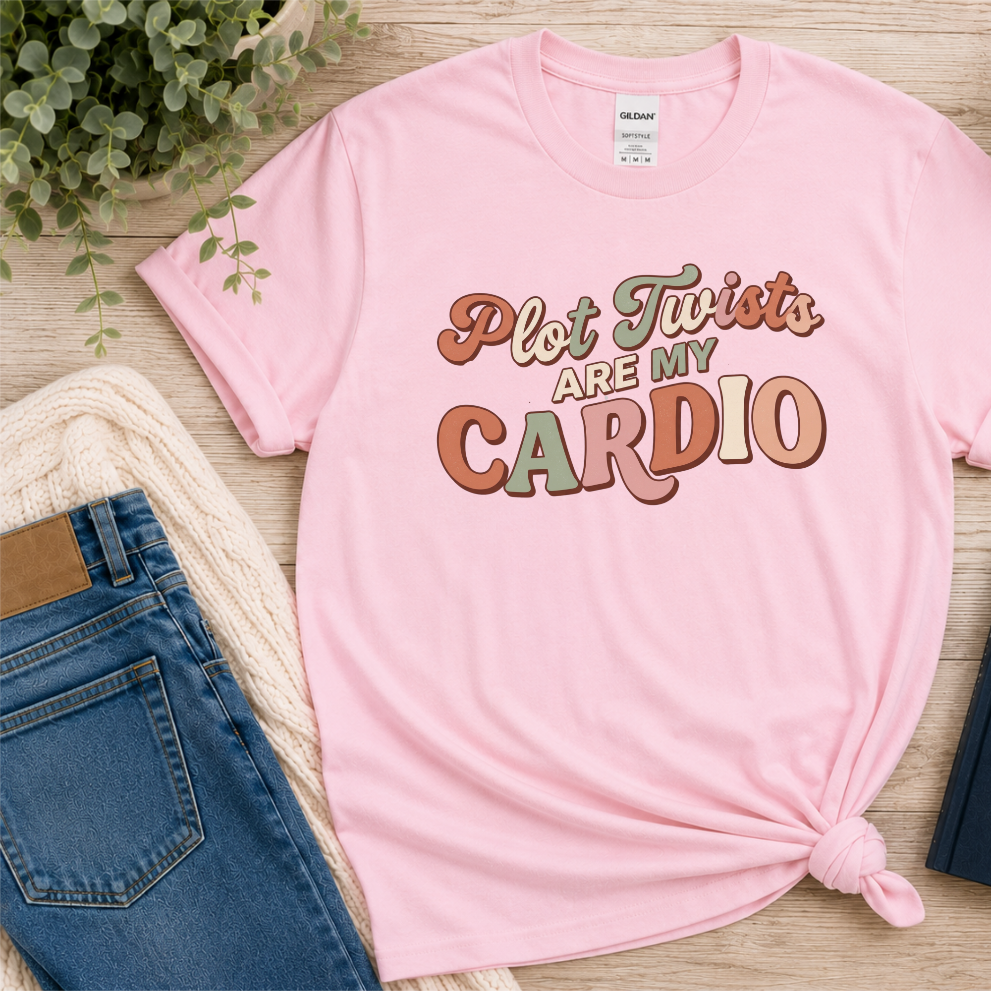 Plot Twists Are My Cardio Tshirt Retro Book Lover Tee Funny Bookish Reader Shirt Thriller Mystery Reading Gift Bookworm Boho Bibliophile
