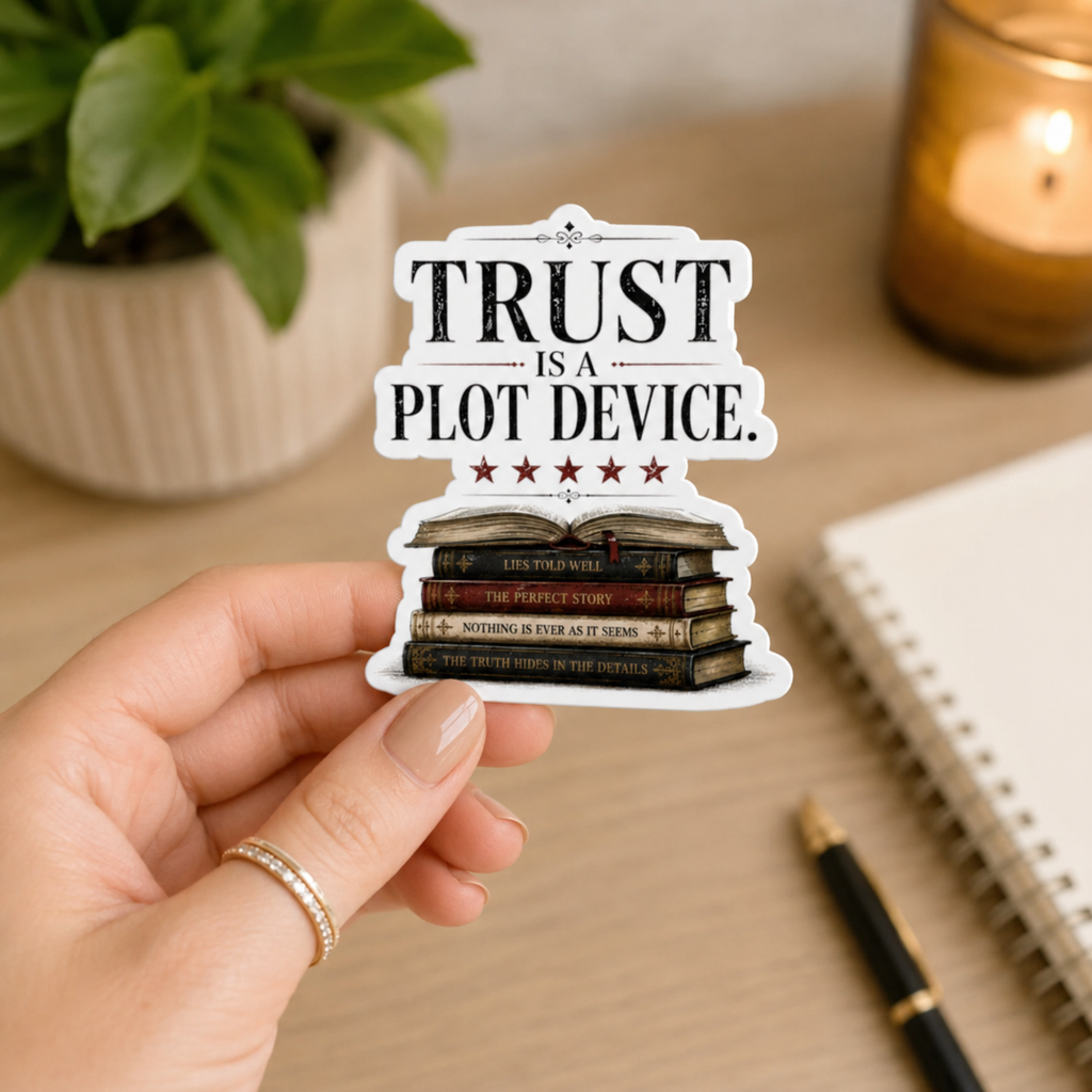 Trust Is a Plot Device Sticker, Mystery Reader Sticker, Psychological Thriller Book Lover Gift, Book Stack Vinyl Decal, Kindle Sticker