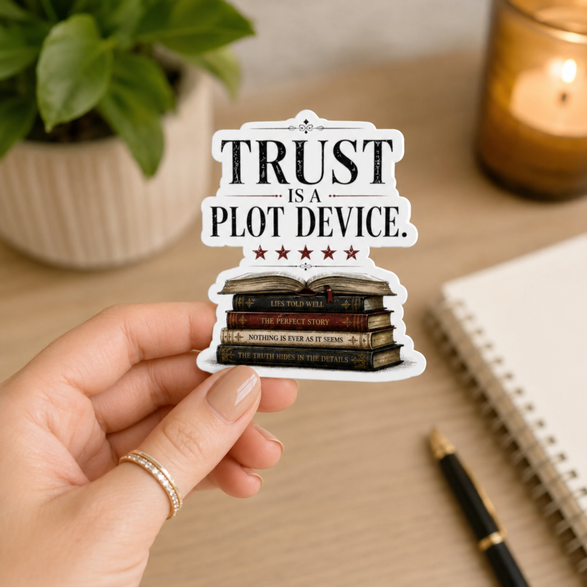 Trust Is a Plot Device Sticker, Mystery Reader Sticker, Psychological Thriller Book Lover Gift, Book Stack Vinyl Decal, Kindle Sticker