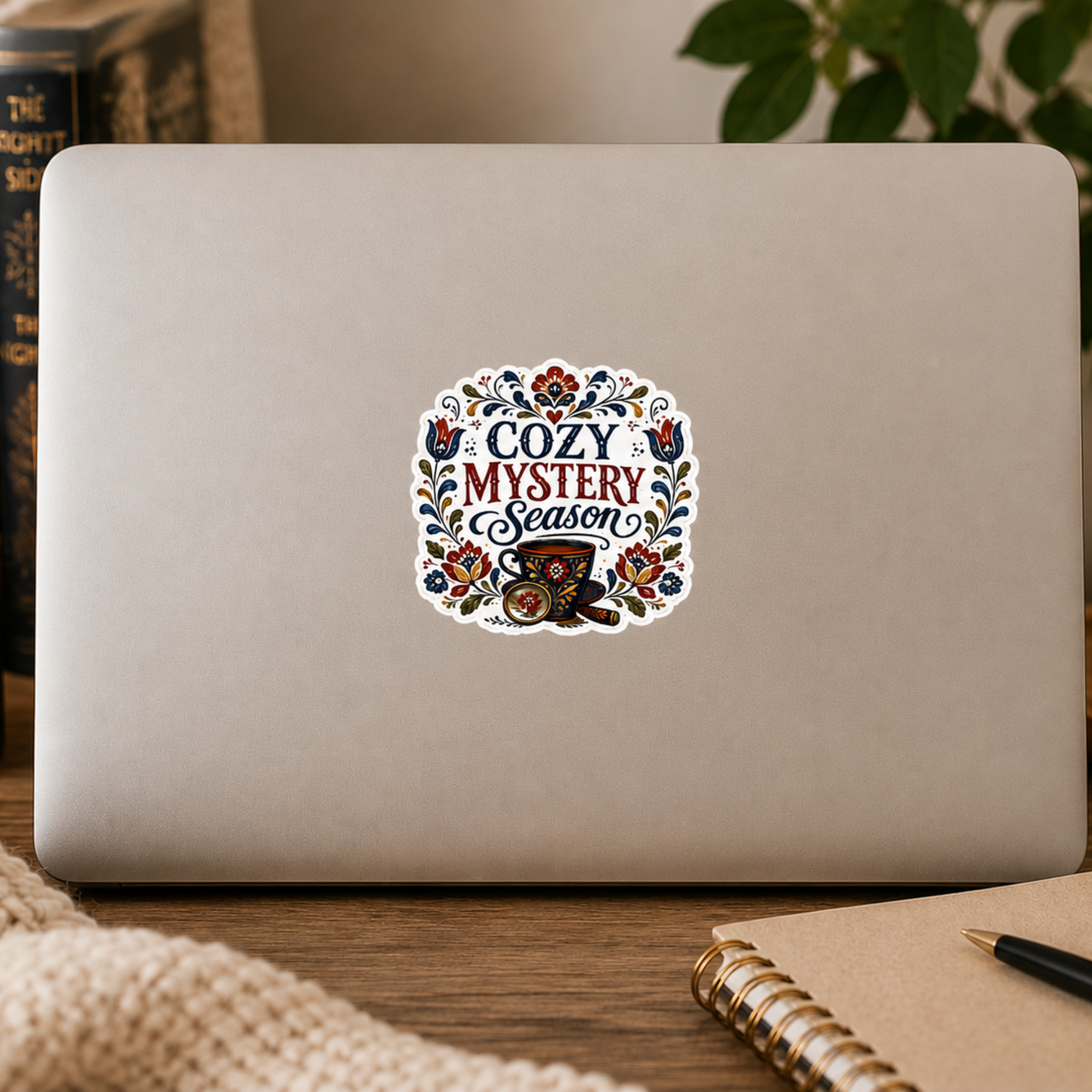 Cozy Glossy Mystery Season Sticker, Book Lover Gift, Folk Art Sticker, Sticker for Laptops, Water Bottles & Reading Journals