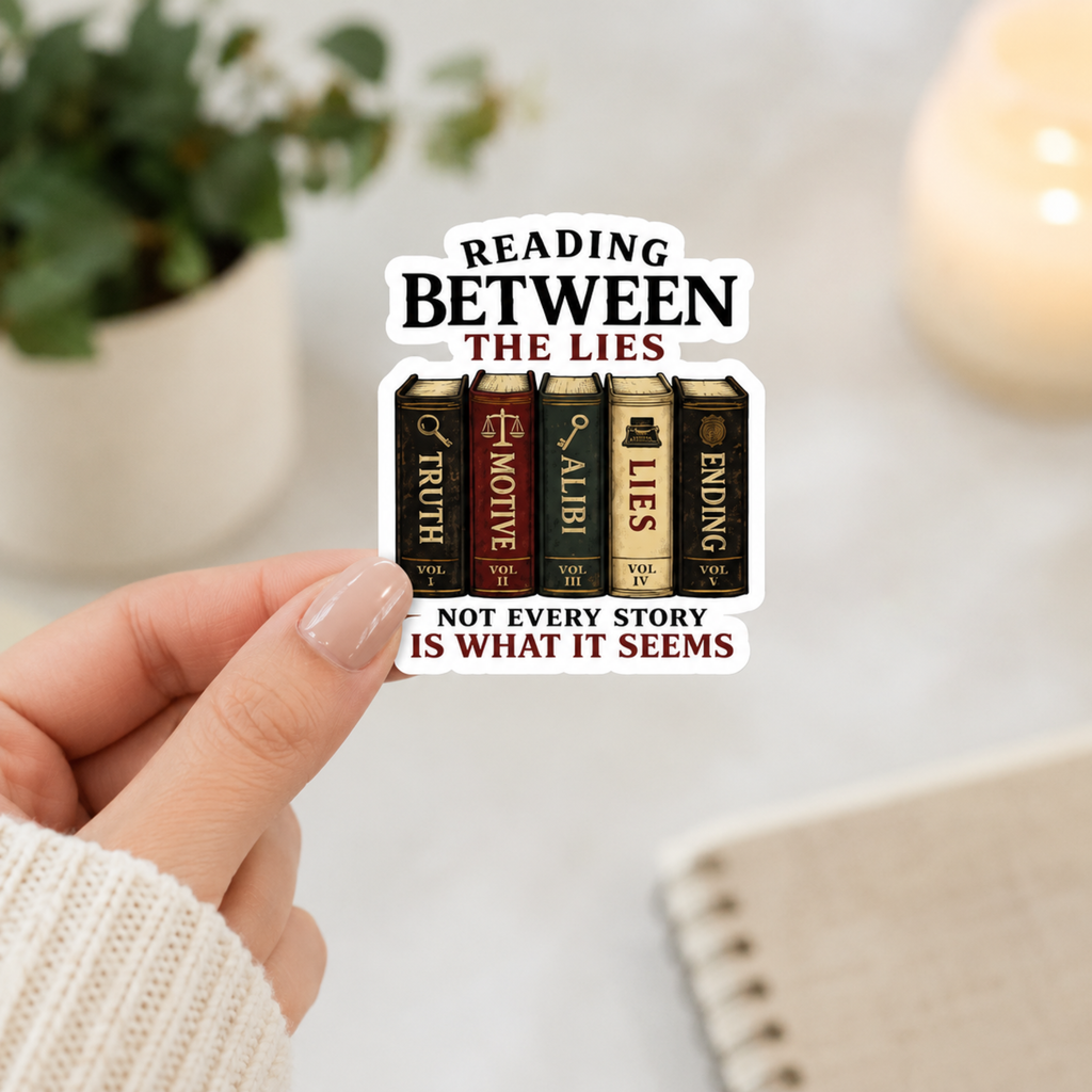 Reading Between the Lies Sticker, Thriller Book Lover Sticker, Mystery Reader Gift, Bookish Vinyl Decal, Kindle Laptop Water Bottle