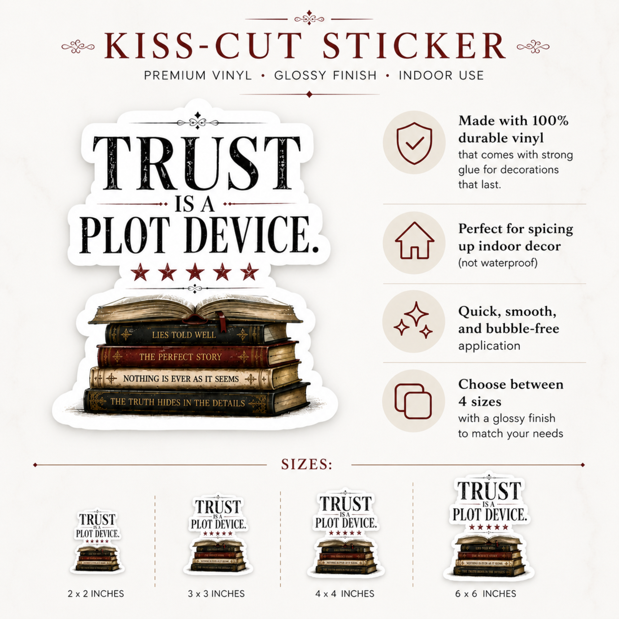 Trust Is a Plot Device Sticker, Mystery Reader Sticker, Psychological Thriller Book Lover Gift, Book Stack Vinyl Decal, Kindle Sticker