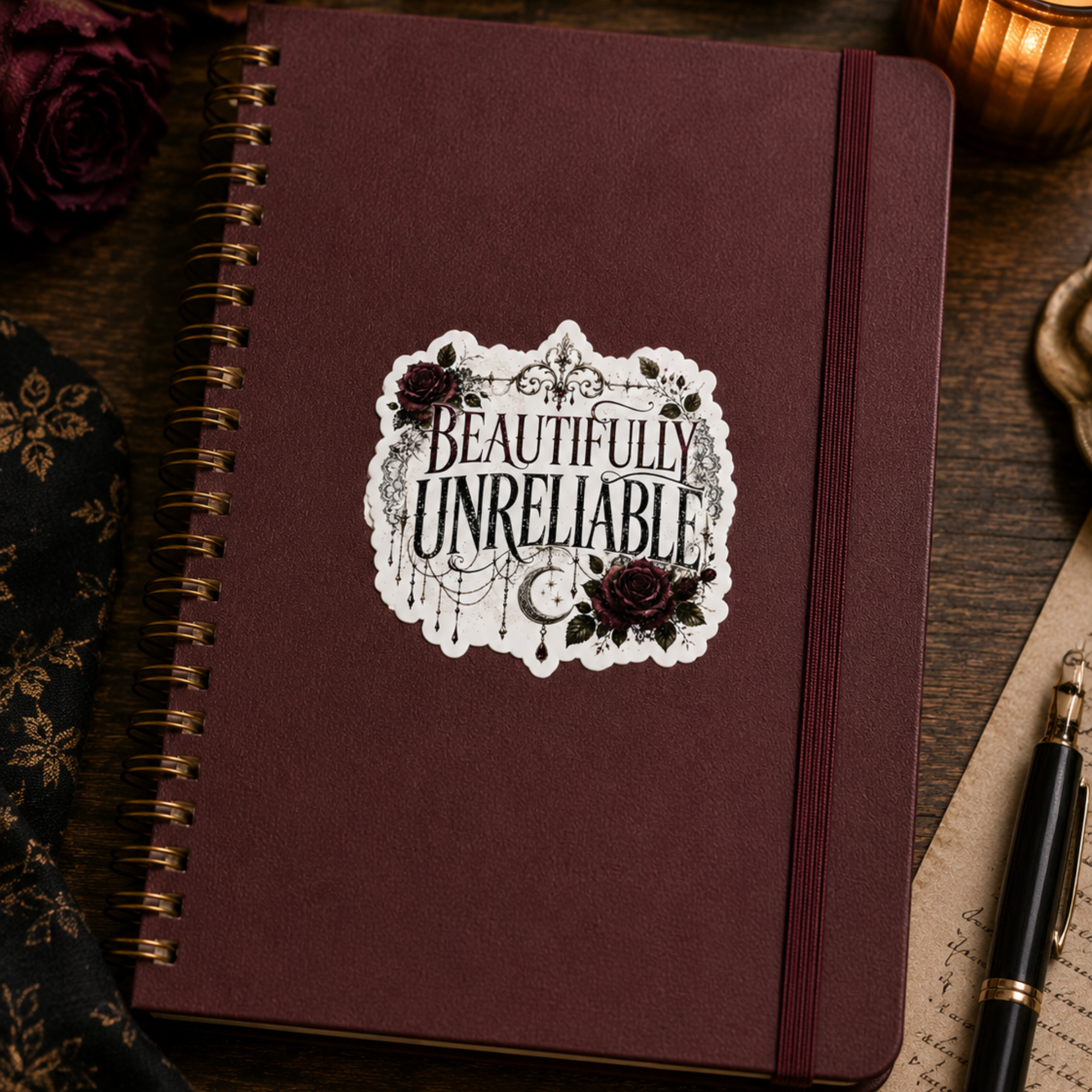Beautifully Unreliable Gothic Sticker, Dark Romance Reader Gift, Bookish Vinyl Decal, Kindle Sticker, Laptop Sticker
