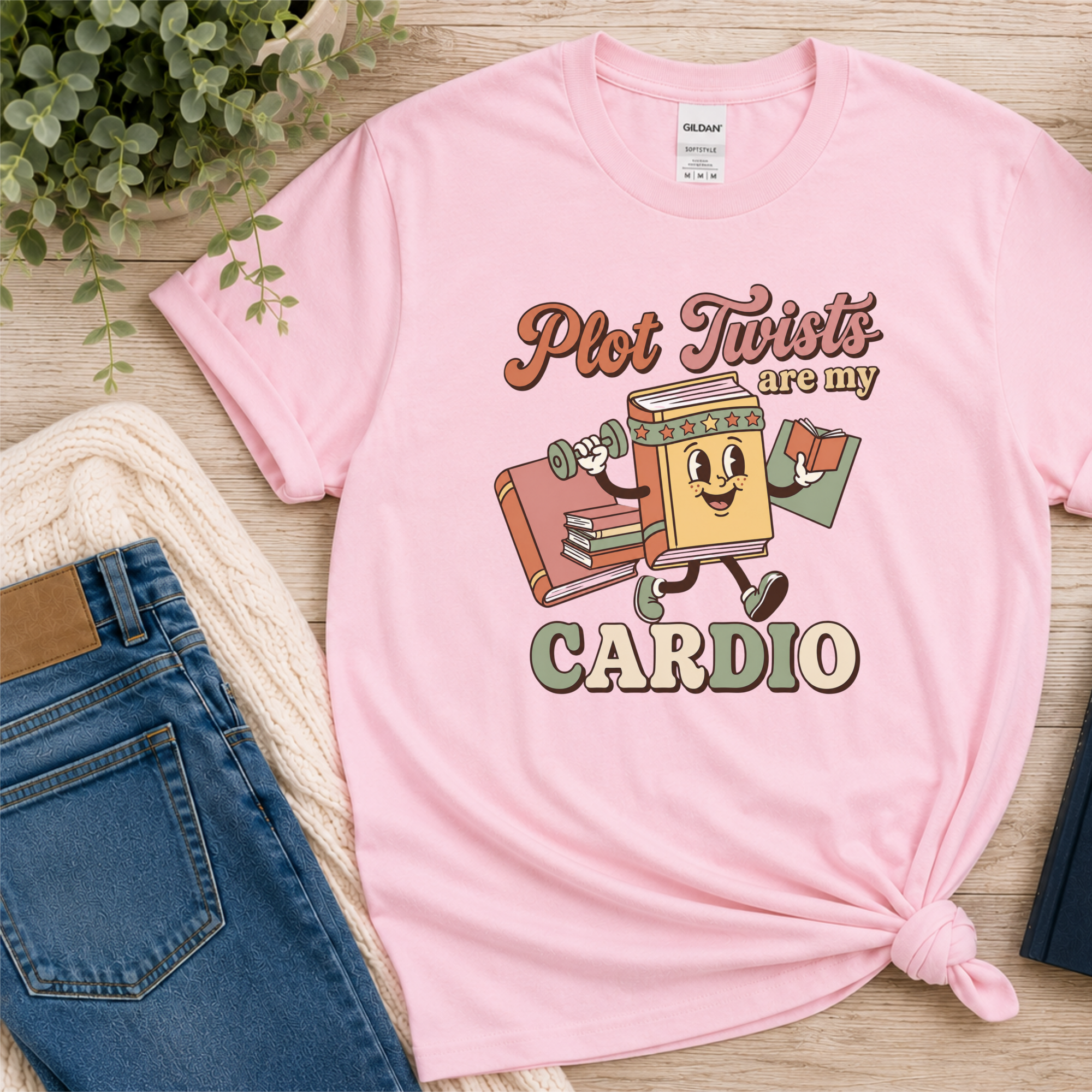 Plot Twists Are My Cardio T-Shirt, Funny BookTok Reader Tee, Book Lover Gift, Retro Bookworm Book Club Shirt