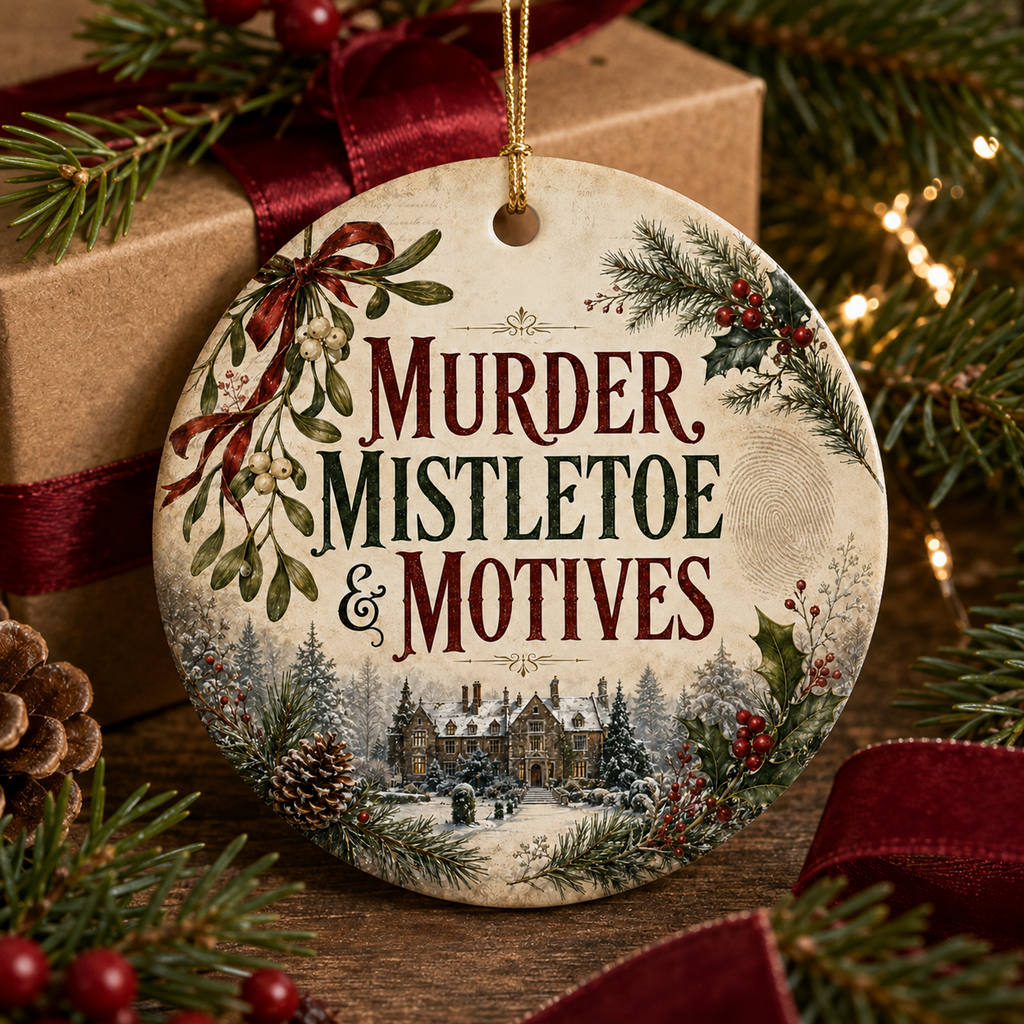 Murder Mistletoe & Motives Ornament, Mystery Reader Christmas Gift, Thriller Book Lover Ornament, Bookish Holiday Decor