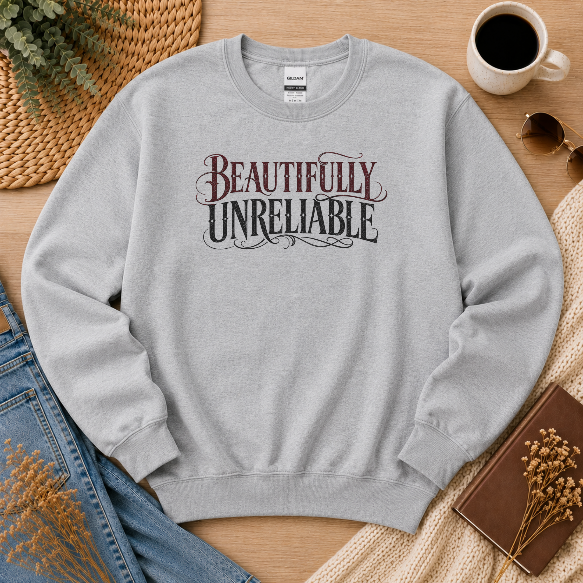 Beautifully Unreliable Sweatshirt, Psychological Thriller Reader Crewneck, Minimalist Book Lover Gift