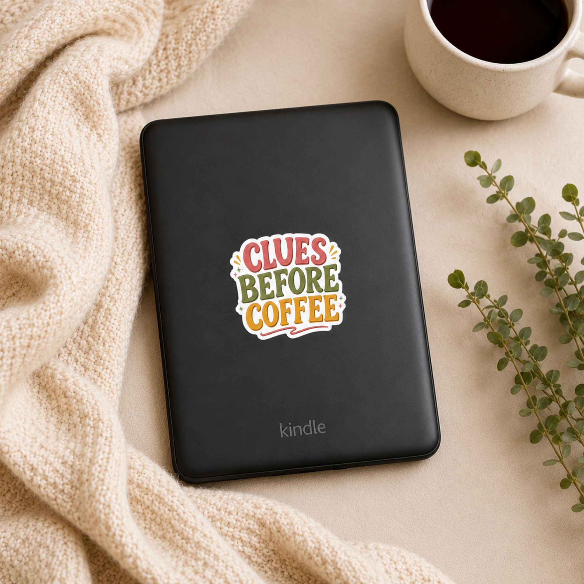 Clues Before Coffee Sticker, Mystery Reader Sticker, Cozy Mystery Gift, Book Lover Laptop Sticker, Detective Bookish Vinyl Decal