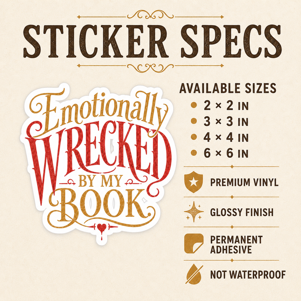 Emotionally Wrecked by My Book Sticker, Book Lover Decal, Literary Reader Gift, Reading Journal, Kindle and Laptop Decor, Bookish Sticker