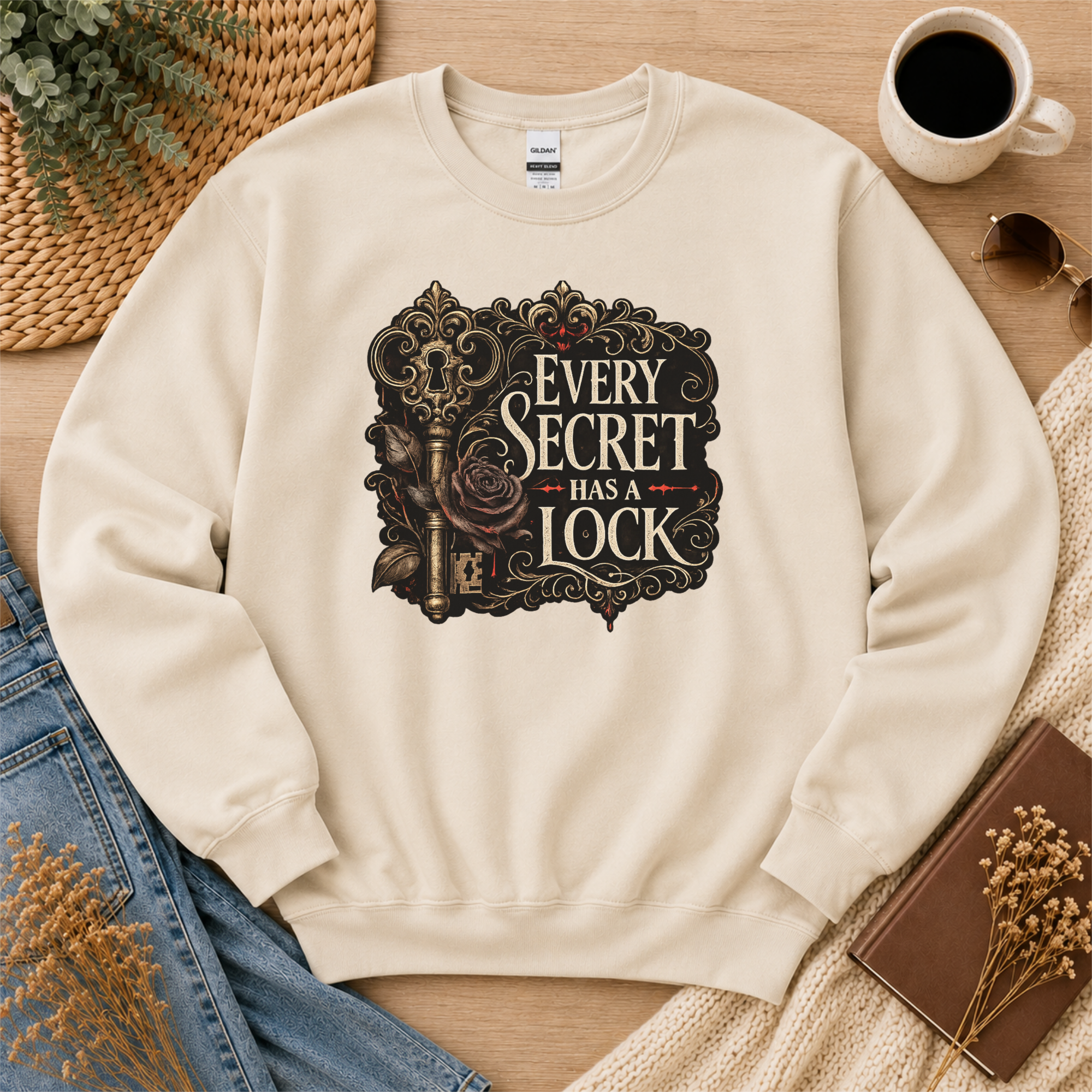 Every Secret Has a Lock Sweatshirt, Gothic Book Lover Sweatshirt, Dark Academia Reader Gift, Mystery Thriller Crewneck