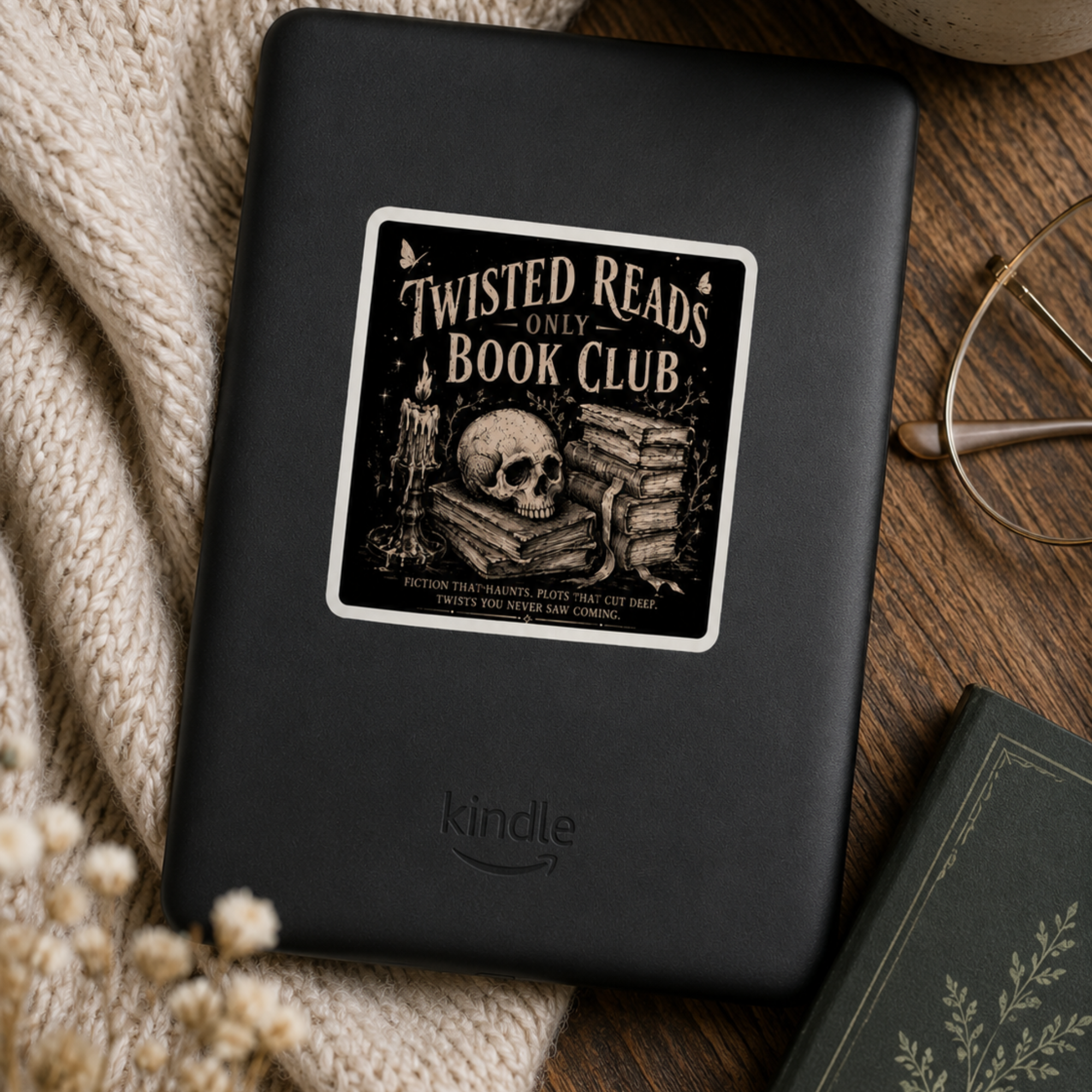 Twisted Reads Only Book Club Sticker, Thriller Reader Sticker, Gothic Book Lover Decal, Dark Academia Skull Sticker, BookTok Gift