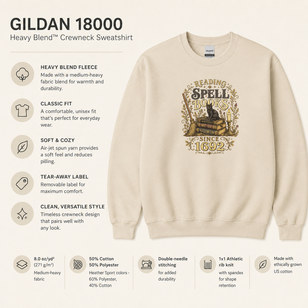 Reading Spell Books Since 1692 Sweatshirt, Witchy Reader Sweatshirt, Book Lover Crewneck, Cozy Witch Aesthetic Gift, Booktok Reader Apparel
