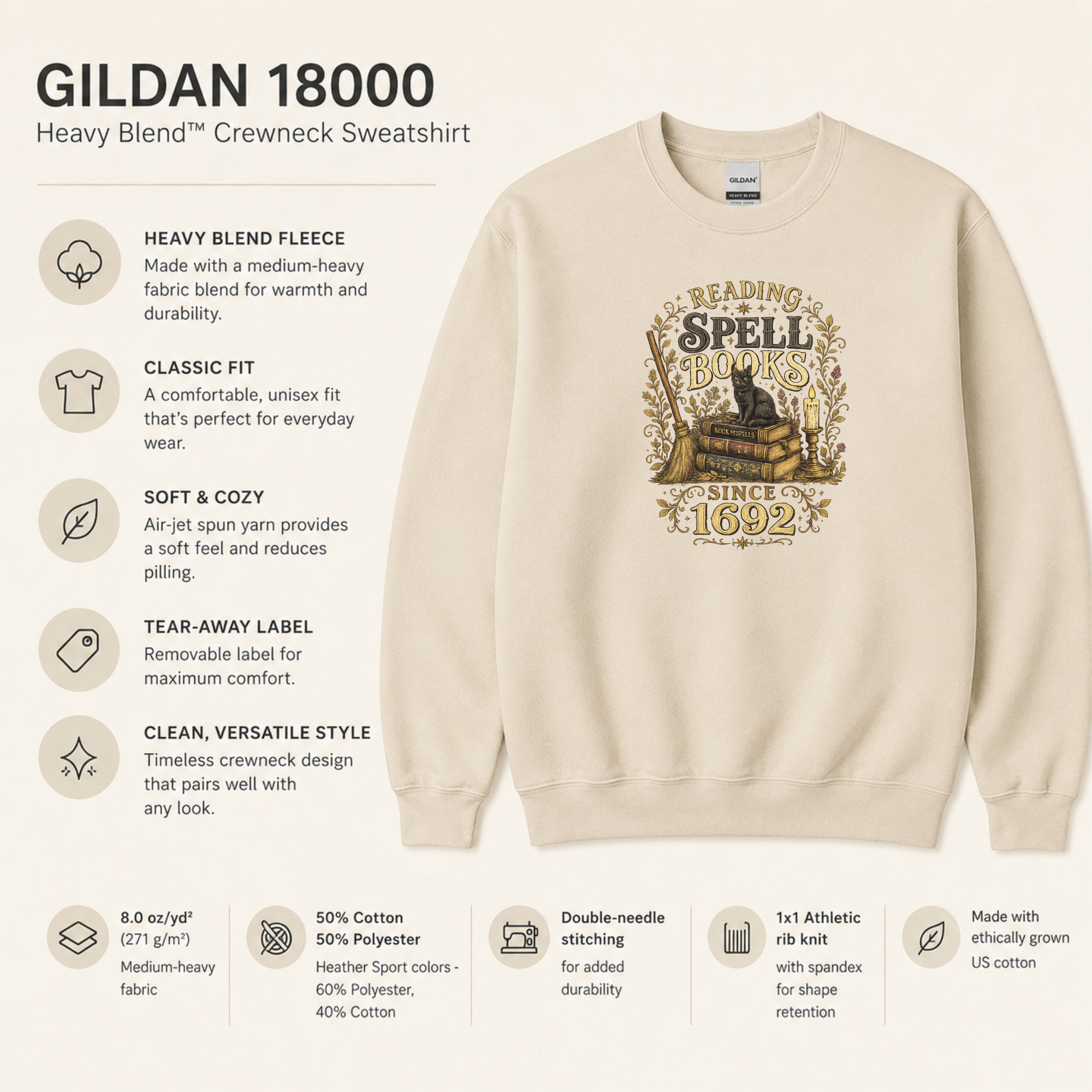 Reading Spell Books Since 1692 Sweatshirt, Witchy Reader Sweatshirt, Book Lover Crewneck, Cozy Witch Aesthetic Gift, Booktok Reader Apparel