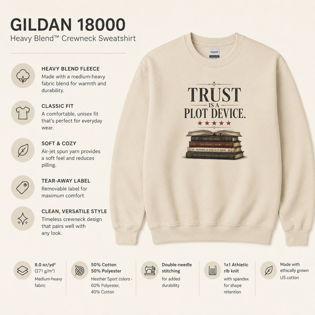 Trust Is a Plot Device Sweatshirt, Psychological Thriller Sweatshirt, Mystery Reader Gift, Book Lover Crewneck, Reading Sweatshirt