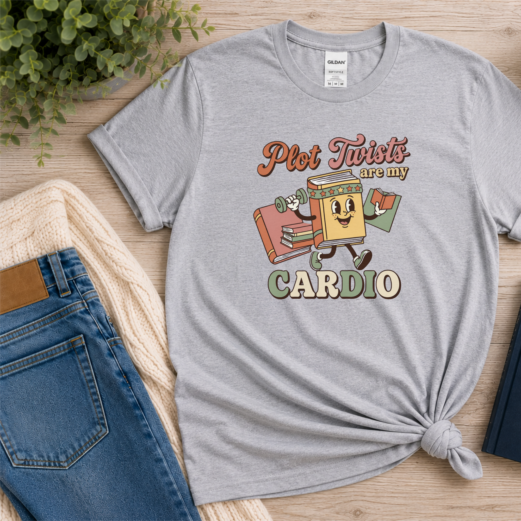 Plot Twists Are My Cardio T-Shirt, Funny BookTok Reader Tee, Book Lover Gift, Retro Bookworm Book Club Shirt