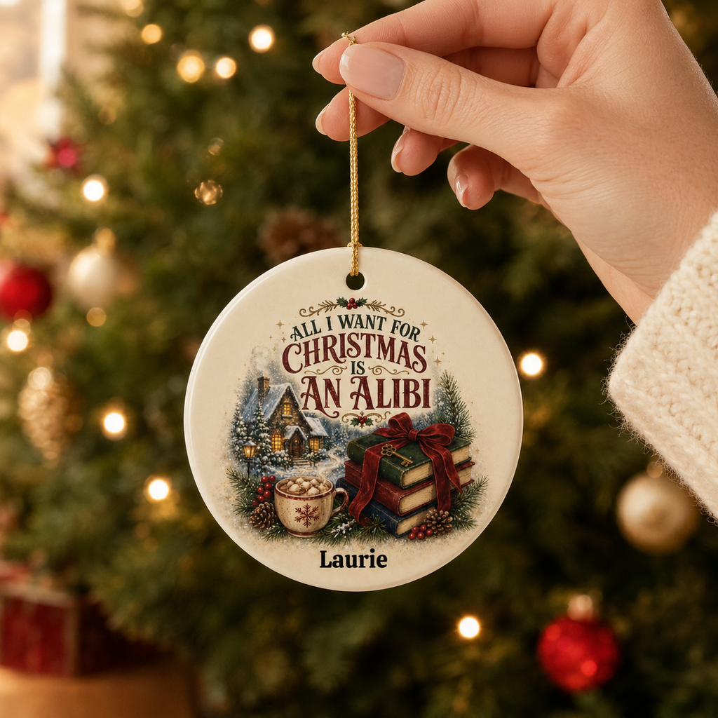 Mystery Reader Christmas Ornament, All I Want for Christmas Is an Alibi, Book Lover Holiday Decor, Personalized Family Tree Gift Idea