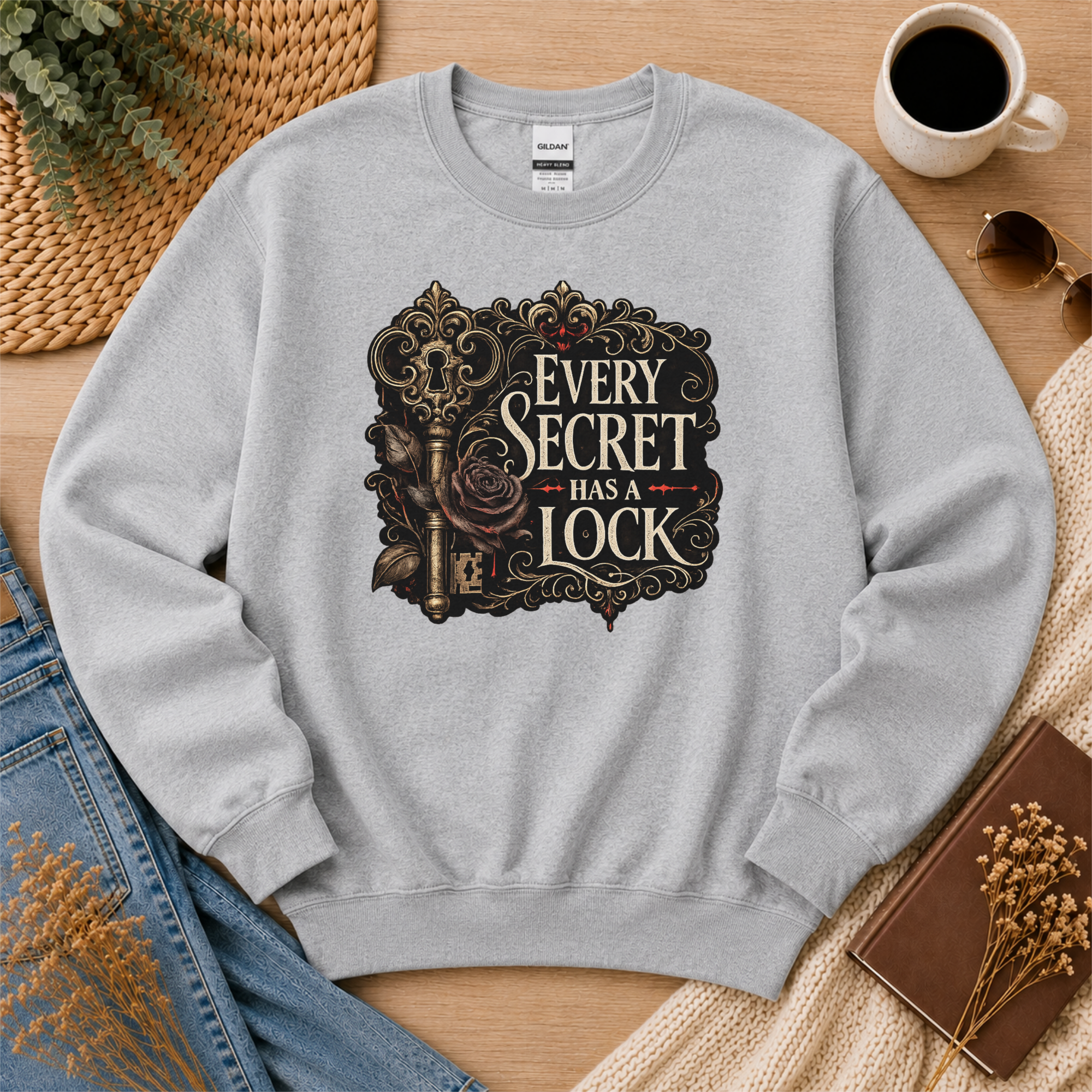 Every Secret Has a Lock Sweatshirt, Gothic Book Lover Sweatshirt, Dark Academia Reader Gift, Mystery Thriller Crewneck