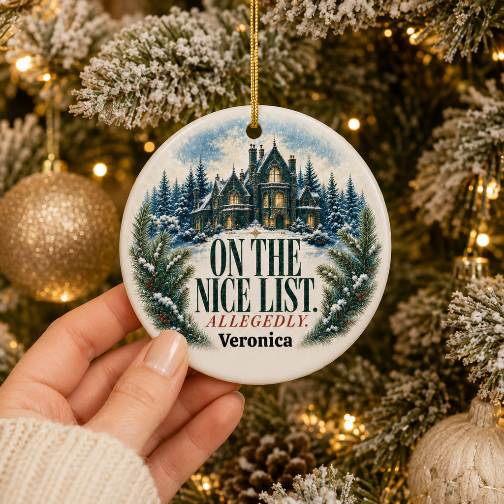 Personalized Mystery Reader Christmas Ornament, On the Nice List Allegedly, Book Lover Holiday Decor, Literary Gift