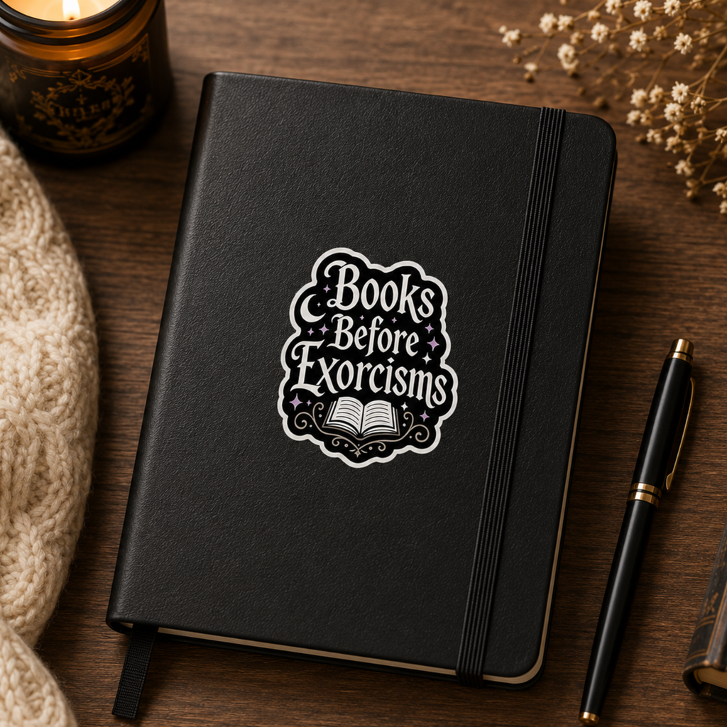 Books Before Exorcisms Sticker, Gothic Bookish Sticker, Horror Reader Gift, Spooky Book Lover Decal, Kindle Laptop Water Bottle Sticker
