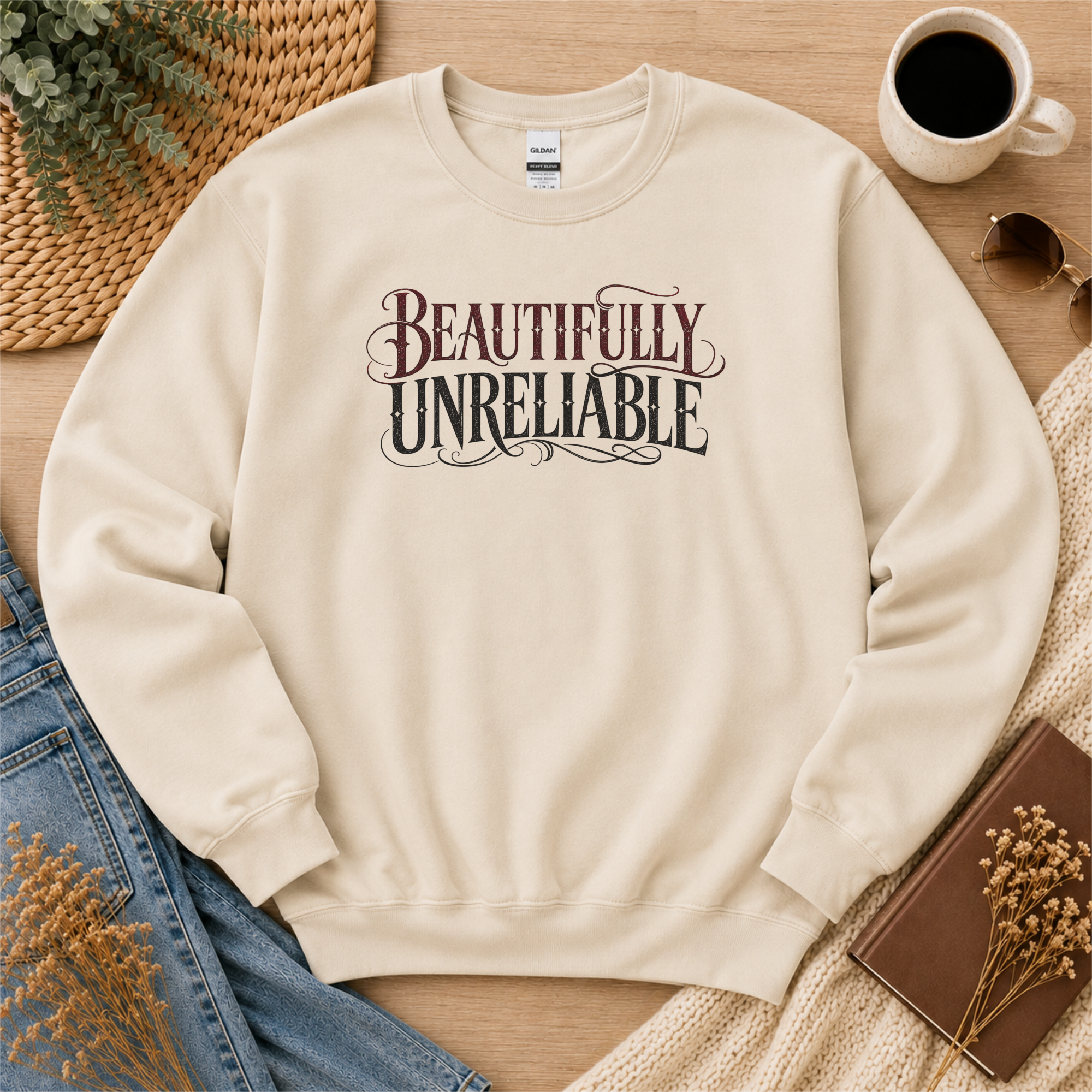 Beautifully Unreliable Sweatshirt, Psychological Thriller Reader Crewneck, Minimalist Book Lover Gift