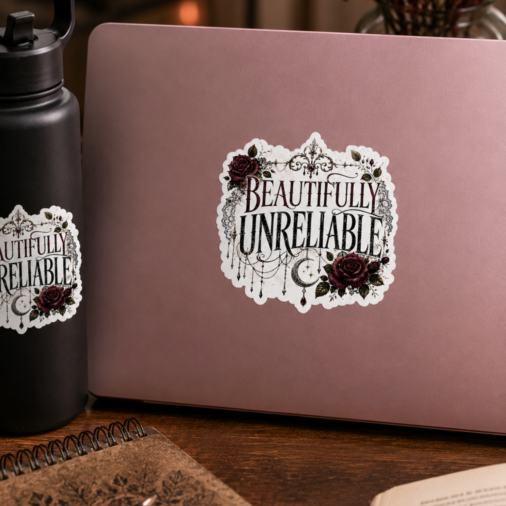 Beautifully Unreliable Gothic Sticker, Dark Romance Reader Gift, Bookish Vinyl Decal, Kindle Sticker, Laptop Sticker