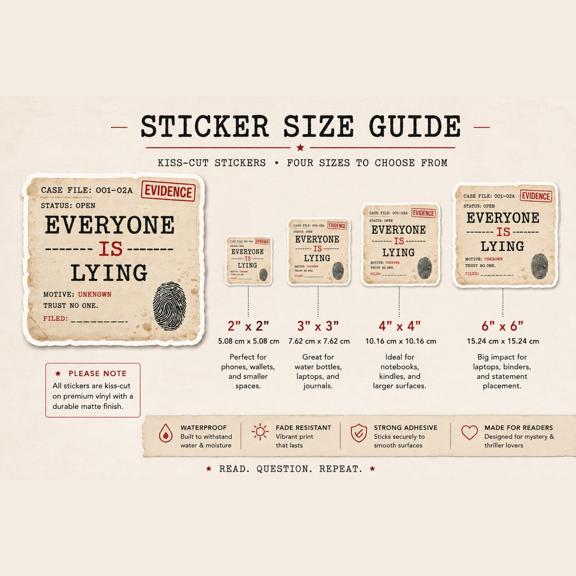 Everyone Is Lying Sticker, Psychological Thriller Sticker, Mystery Reader Gift, Detective Case File Laptop Sticker