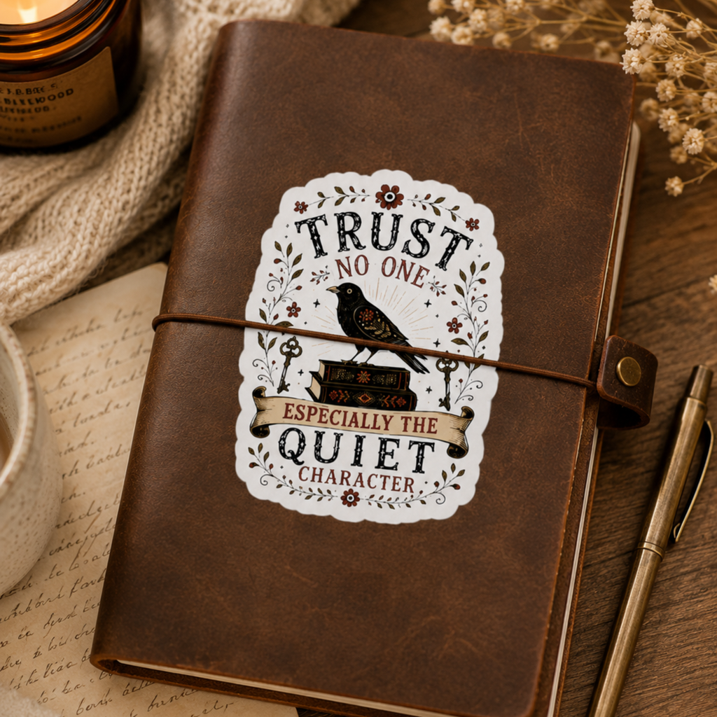Trust No One Sticker, Psychological Thriller Reader Gift, Quiet Character Vinyl Sticker, Mystery Book Lover Decal
