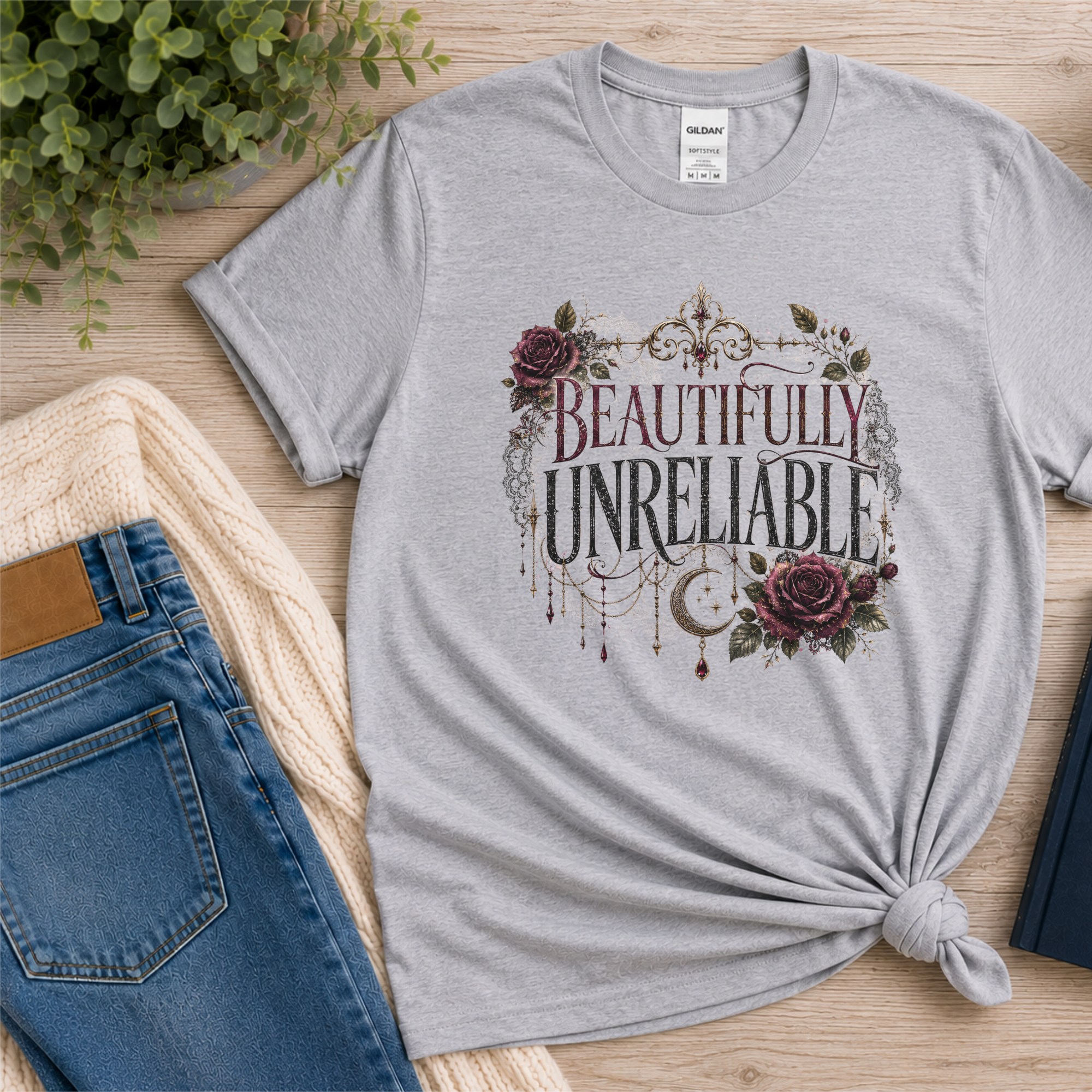 Beautifully Unreliable Shirt, Dark Romance T-Shirt, Gothic Book Lover Gift, Psychological Thriller Reader Tee, Dark Academia Shirt