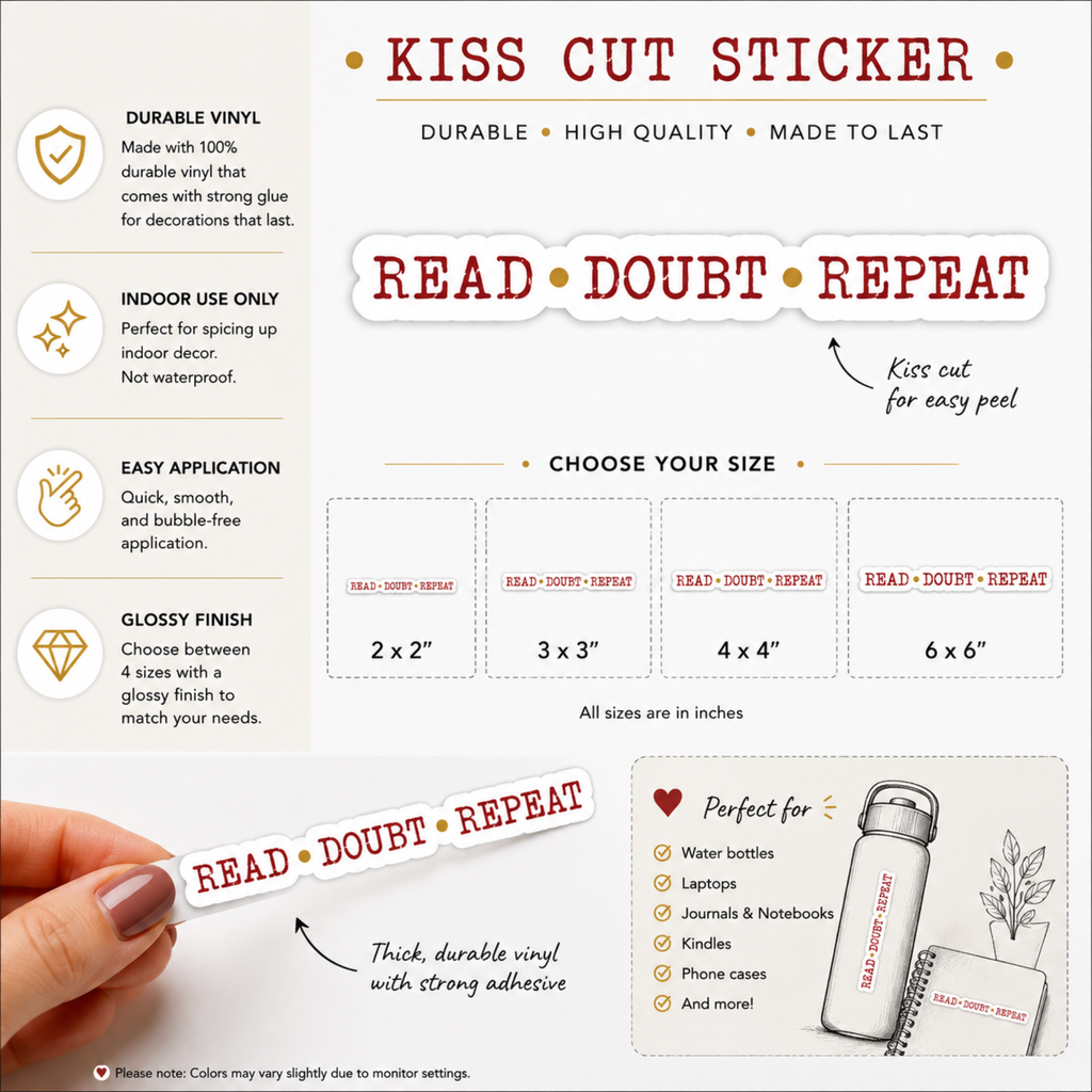 Read Doubt Repeat Sticker, Psychological Thriller Sticker, Mystery Reader Gift, Book Lover Sticker, Kindle Sticker, Laptop Sticker