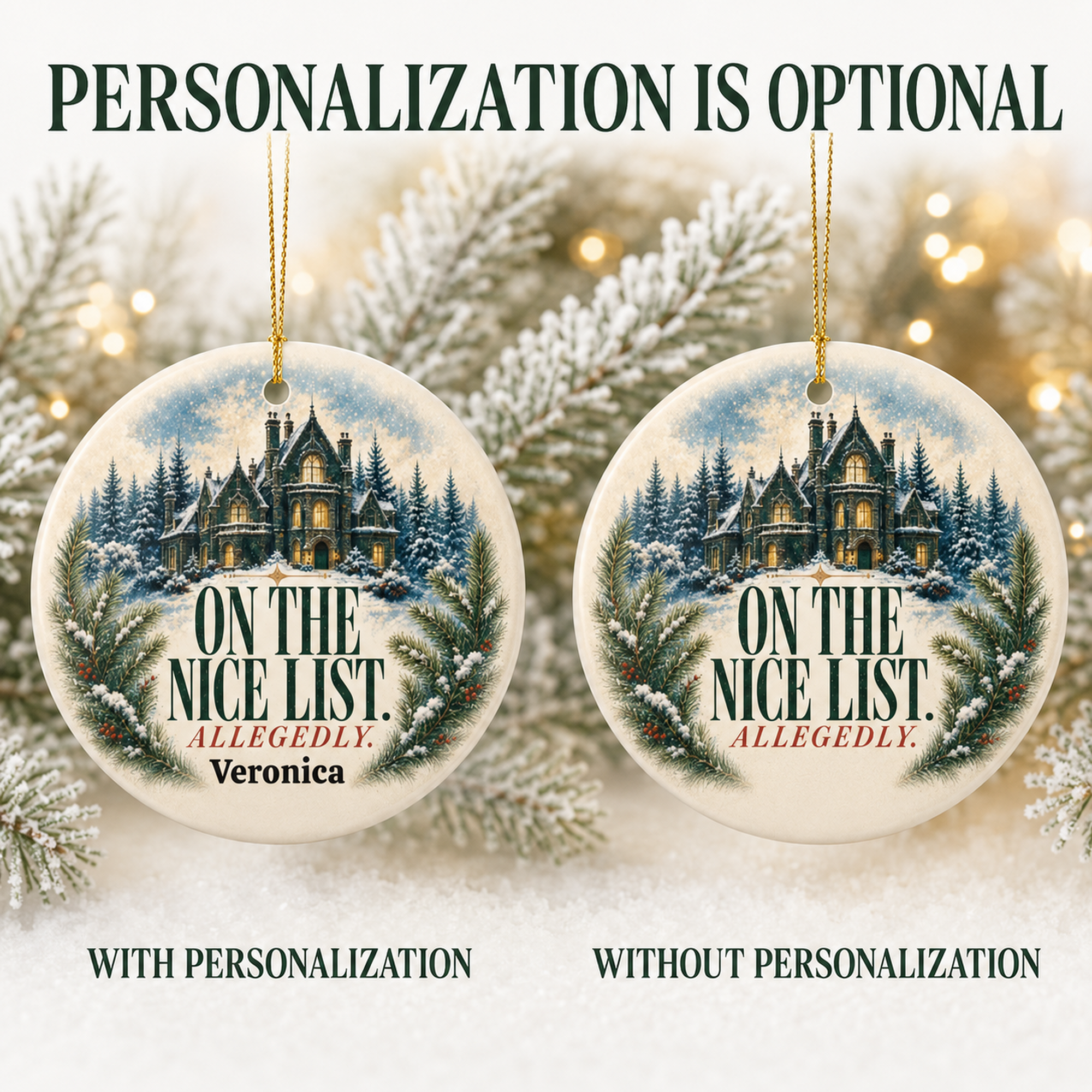 Personalized Mystery Reader Christmas Ornament, On the Nice List Allegedly, Book Lover Holiday Decor, Literary Gift