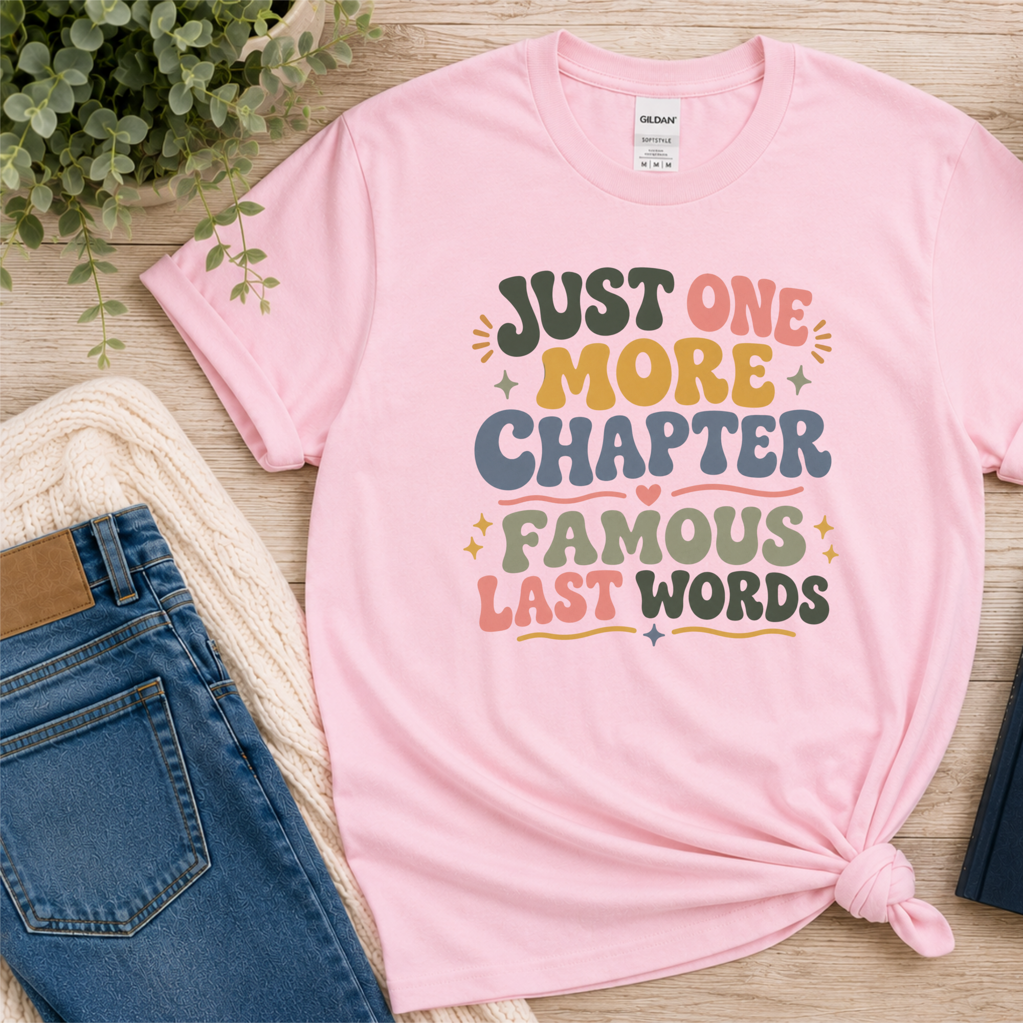 Just One More Chapter Famous Last Words Tshirt Retro Book Lover Tee Funny Bookish Reader Shirt Reading Gift Bookworm Boho Bibliophile