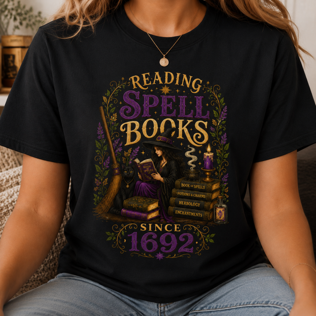 Reading Spell Books Since 1692 Shirt, Witch Shirt, Witchcore Tee, Salem Massachusetts Gift, Gothic Romance Book Lover Tee