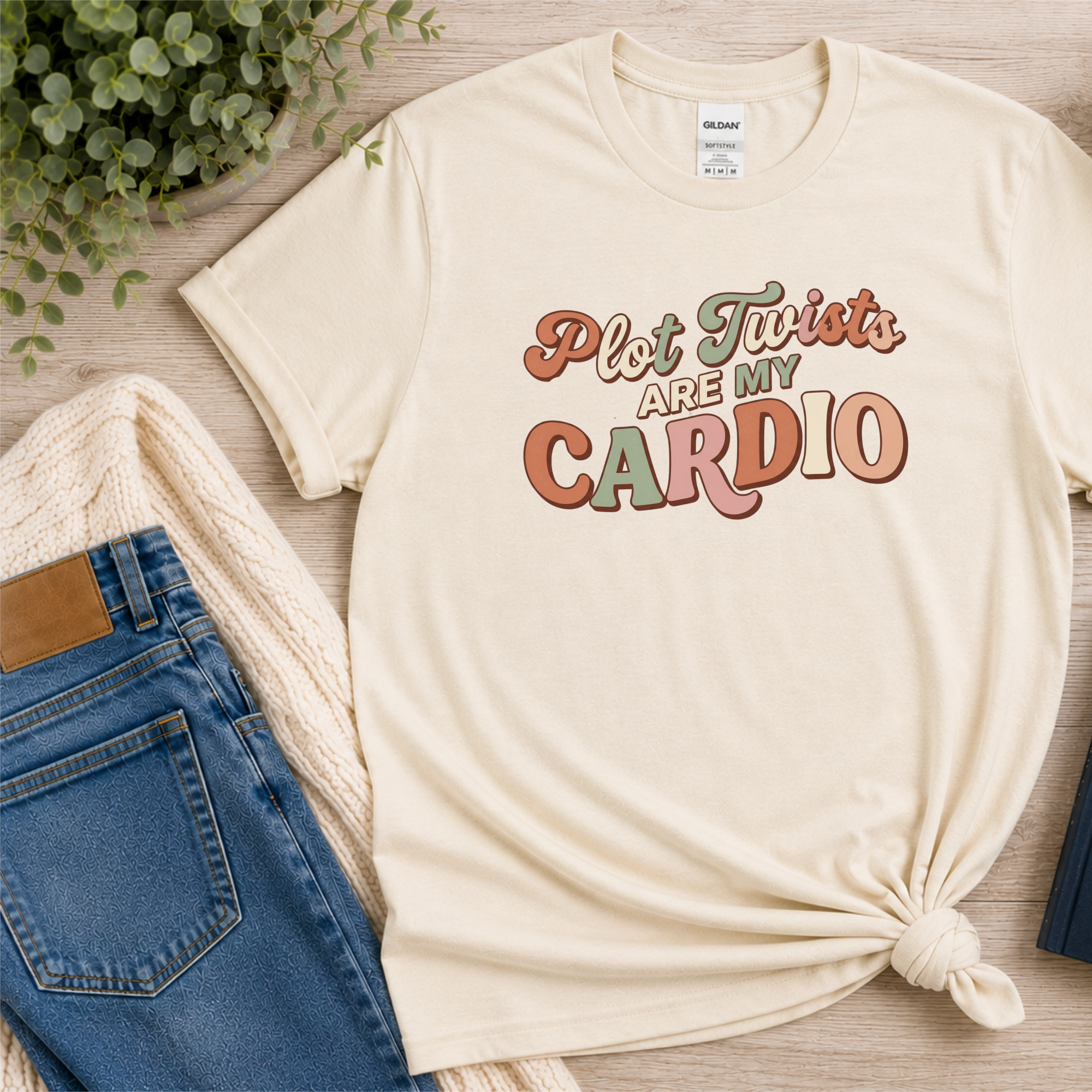 Plot Twists Are My Cardio Tshirt Retro Book Lover Tee Funny Bookish Reader Shirt Thriller Mystery Reading Gift Bookworm Boho Bibliophile