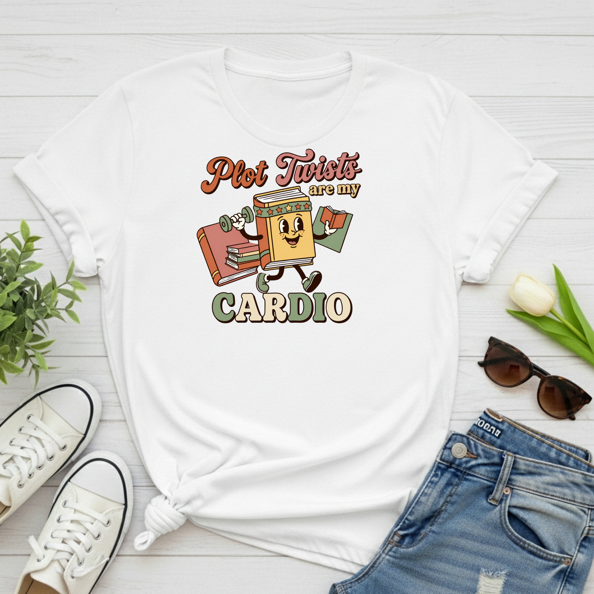 Plot Twists Cardio T-Shirt | Funny BookTok Reader Tee | Book Lover Gift | Retro Groovy Bookworm Book Club Shirt