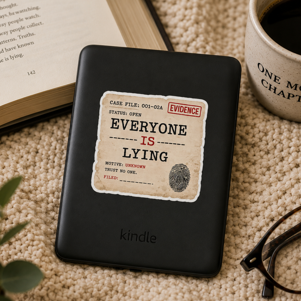 Everyone Is Lying Sticker, Psychological Thriller Sticker, Mystery Reader Gift, Detective Case File Laptop Sticker