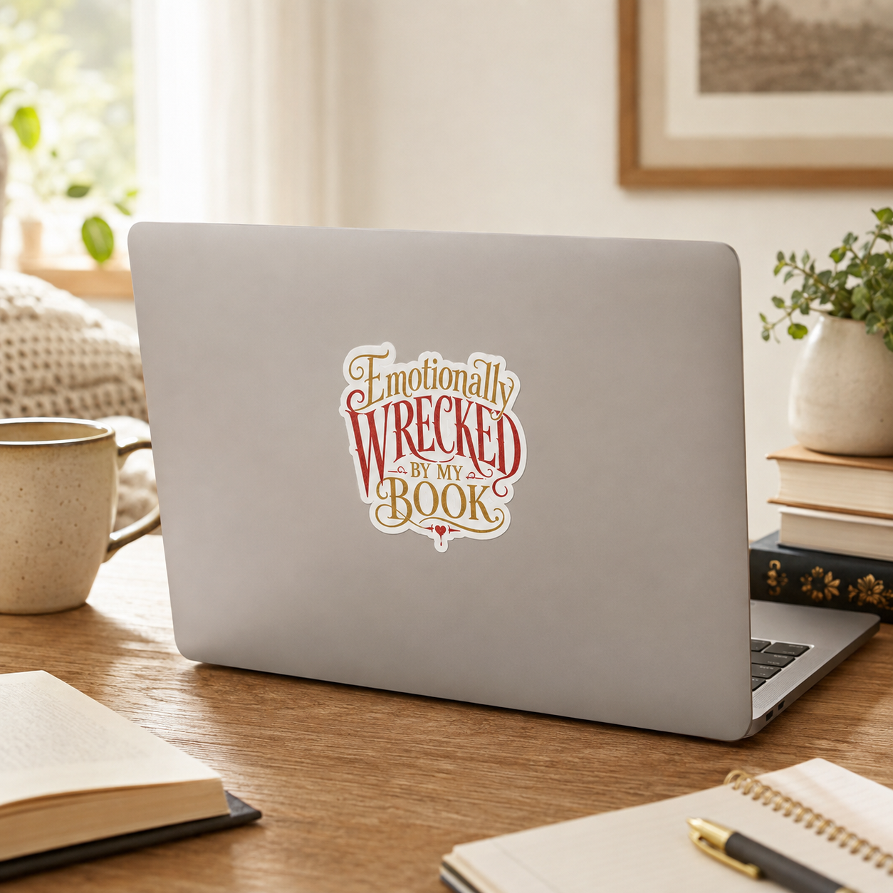 Emotionally Wrecked by My Book Sticker, Book Lover Decal, Literary Reader Gift, Reading Journal, Kindle and Laptop Decor, Bookish Sticker