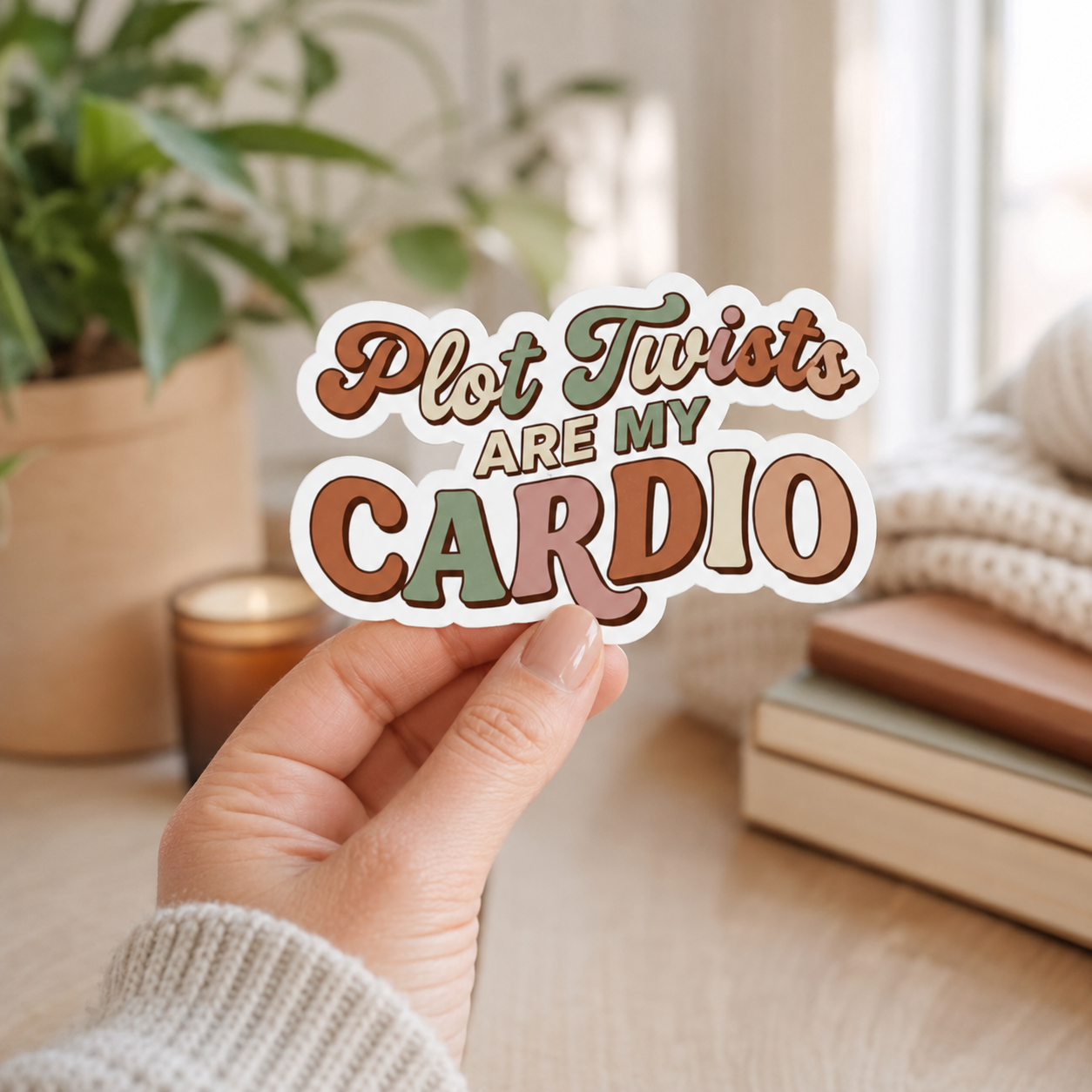 Plot Twists Are My Cardio Sticker, Book Lover Decal, Literary Reader Gift, Bookish Journal Decor, Laptop and Kindle Sticker, Reader Gift