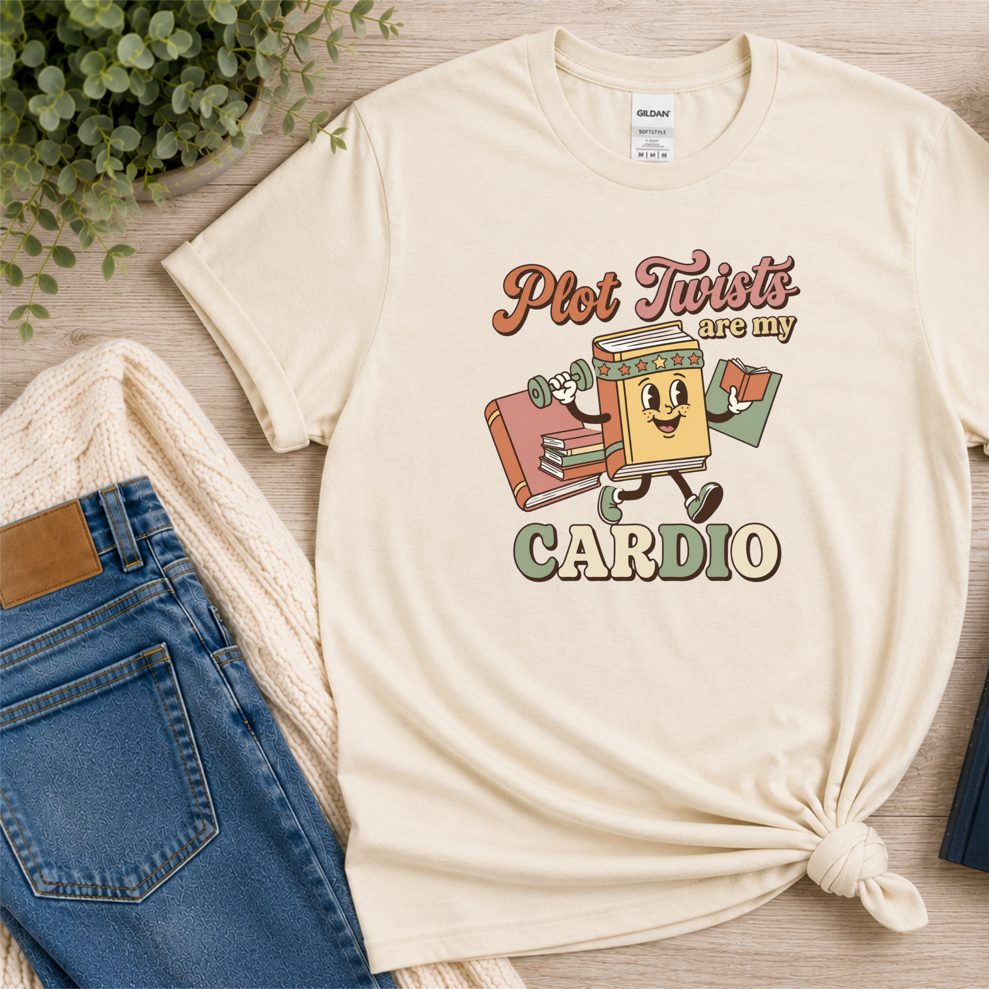 Plot Twists Are My Cardio T-Shirt, Funny BookTok Reader Tee, Book Lover Gift, Retro Bookworm Book Club Shirt