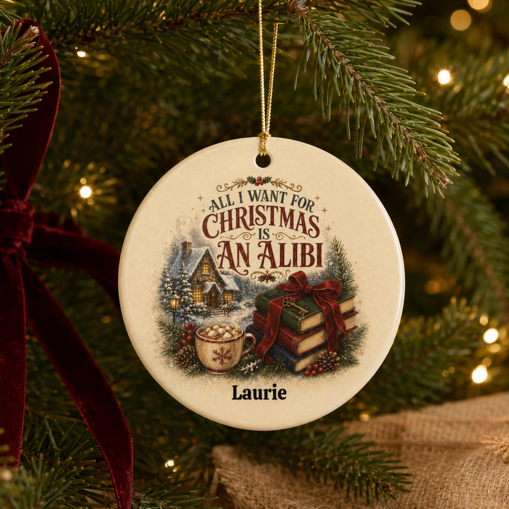 Mystery Reader Christmas Ornament, All I Want for Christmas Is an Alibi, Book Lover Holiday Decor, Personalized Family Tree Gift Idea