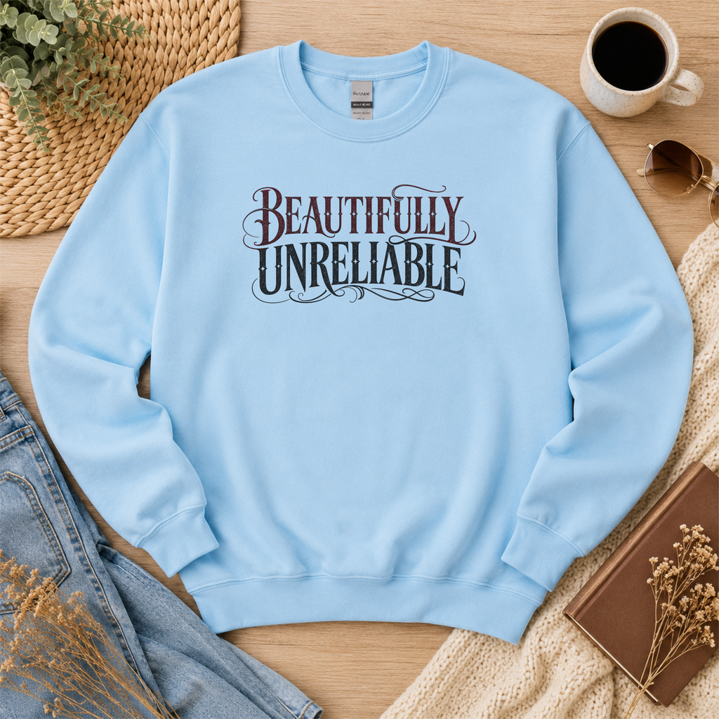 Beautifully Unreliable Sweatshirt, Psychological Thriller Reader Crewneck, Minimalist Book Lover Gift