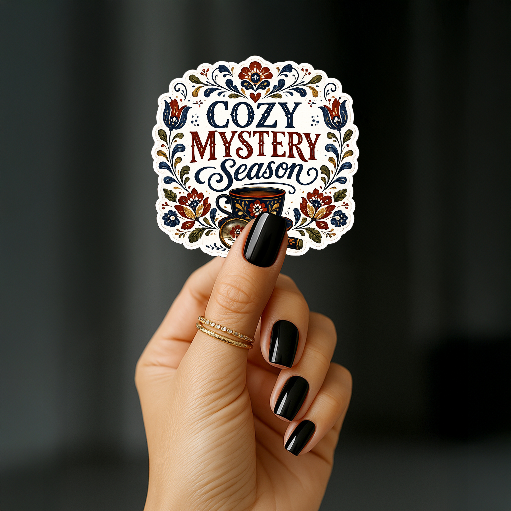 Cozy Glossy Mystery Season Sticker, Book Lover Gift, Folk Art Sticker, Sticker for Laptops, Water Bottles & Reading Journals